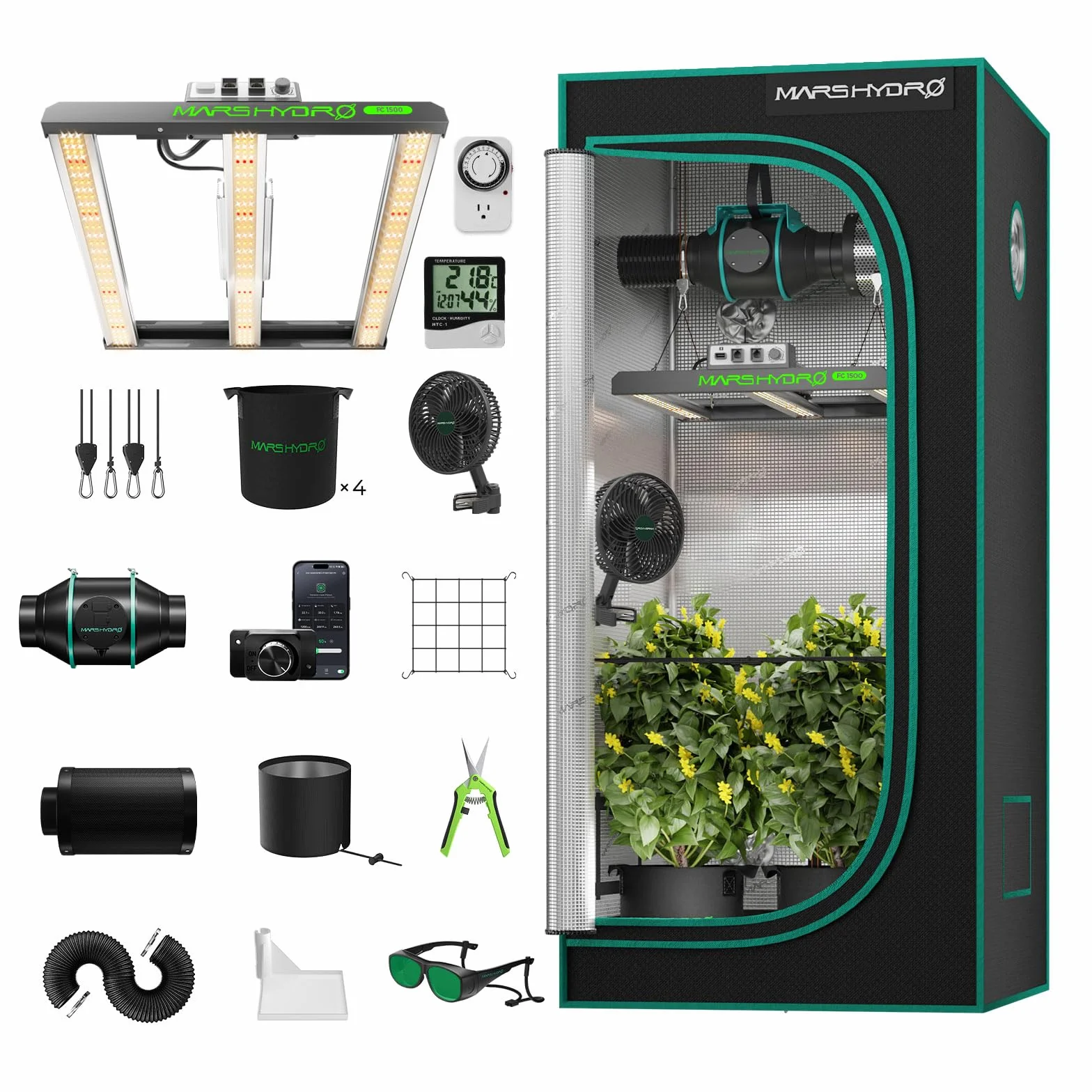 Mars Hydro FC1500 Smart Grow Box Kit complet 80x80x160 cm Lampe LED dimmable Samsung App Télécommande