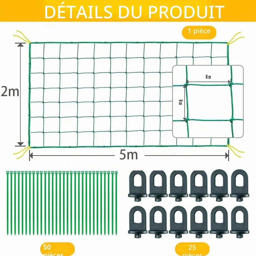 Filet pour Concombre 5 m x 2 m Treillis Jardin Plante Grimpante Exterieur avec Clips et Attaches