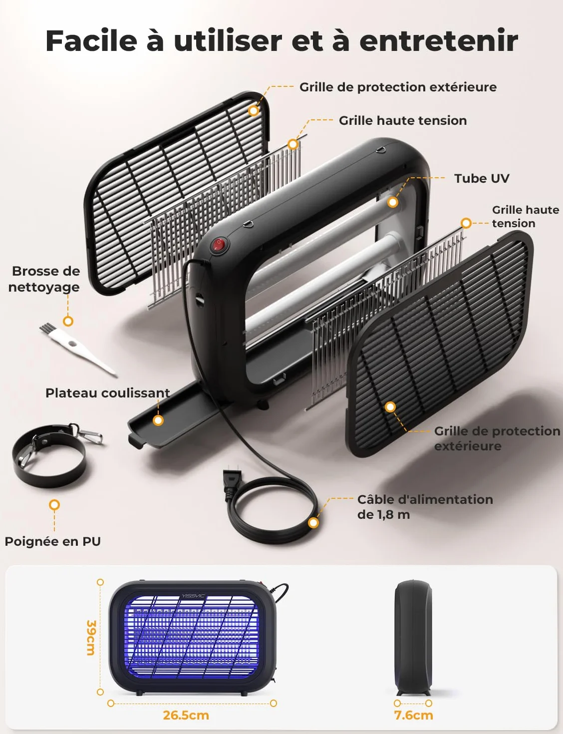 YISSVIC Lampe Anti Moustique Intérieur 4300V 20W Tue Mouche avec 2 Grilles Électrique Destructeur Anti Insectes, Noir