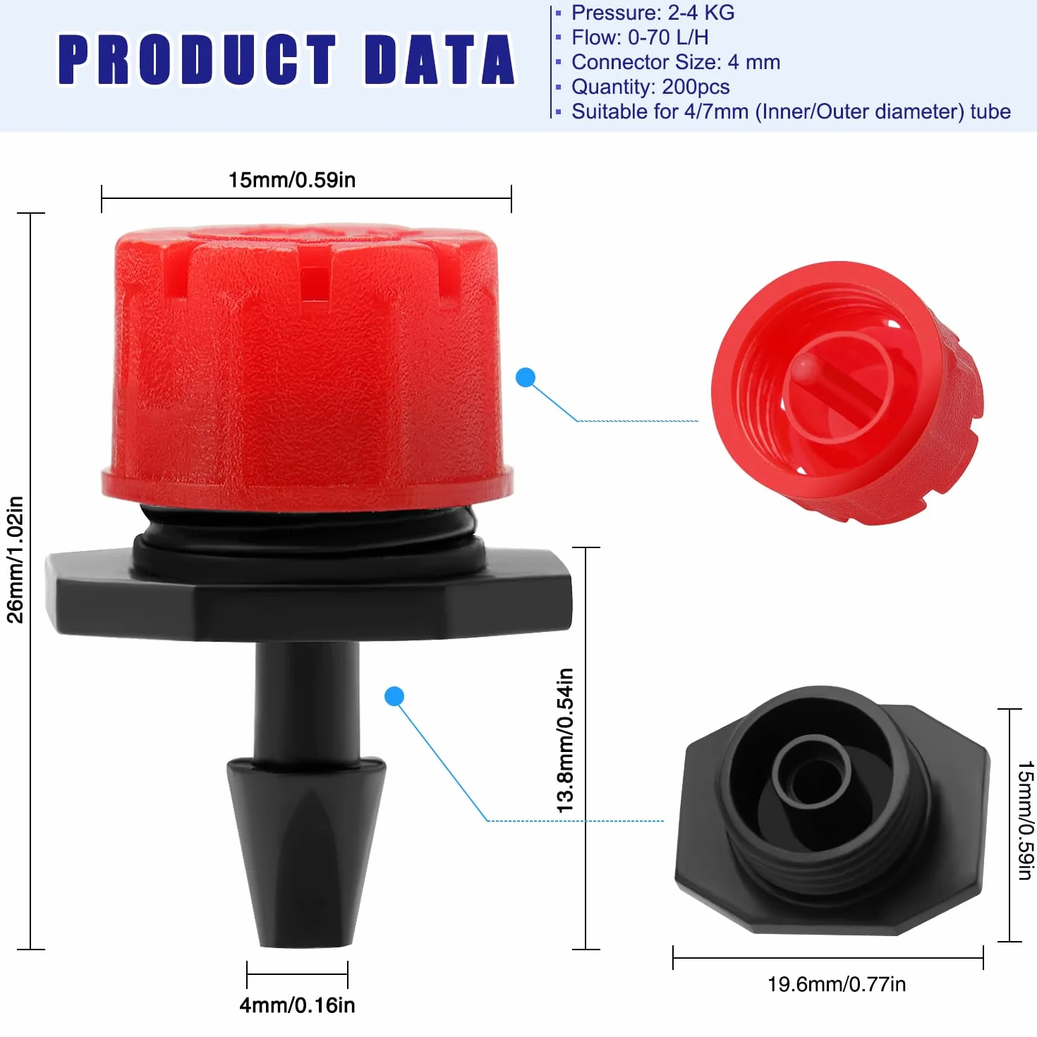VooGenzek Goutteur Irrigation Réglable 200 Pièces Micro Dripper Plastique pour Parterres de Fleurs Jardin Pelouse Rouge