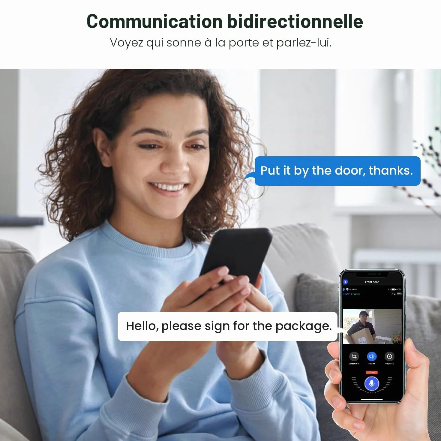 Caméra Sonnette Vidéo WiFi 1080P Sans Fil, Détection Humaine IA, Conversation Bidirectionnelle, Wi-Fi 2,4G, Alimentée par Batterie, Stockage Cloud, Surveillance Intérieure Extérieure (Avec