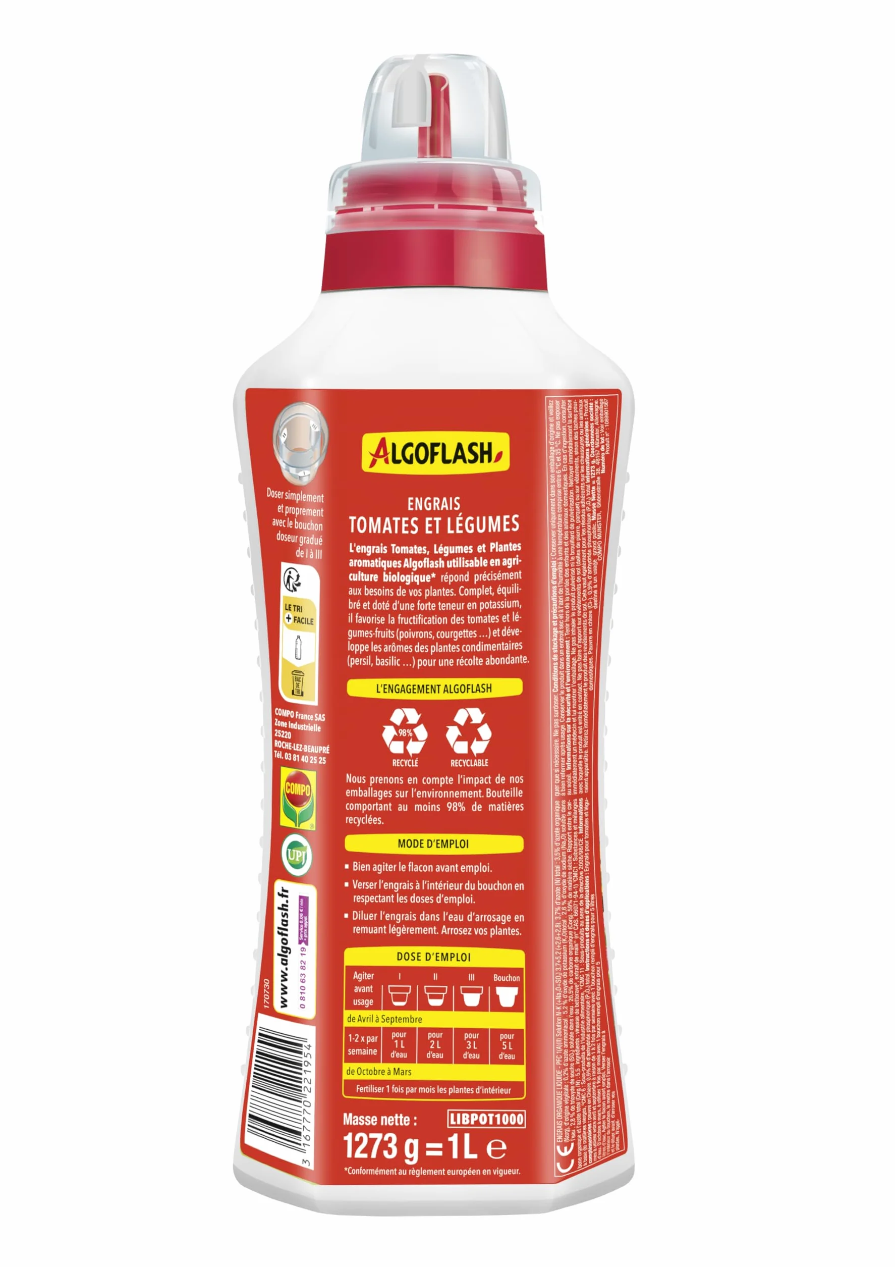 Algoflash Engrais Liquide Tomates et Légumes 1 L Agriculture Biologique
