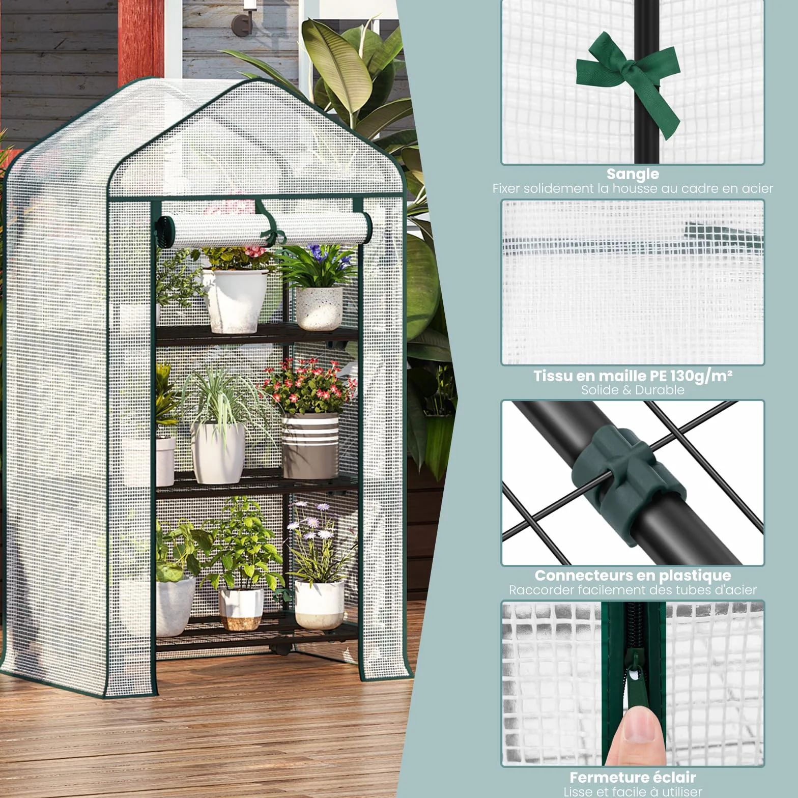 WOLTU Serre de Jardin avec roulettes 70x50x131cm Blanc PE 130g/m²