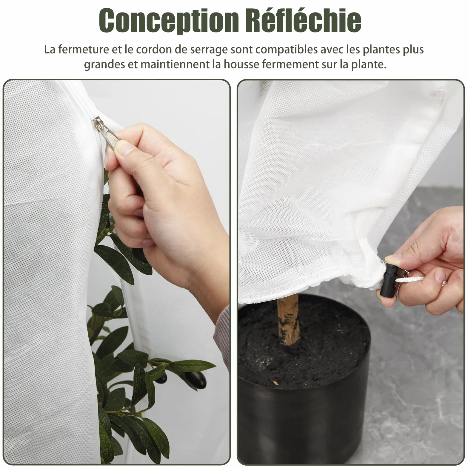 Lot de 4 Housses de Protection pour Plante Hivernage 100x120 cm avec Cordon de Serrage et Fermeture Eclair