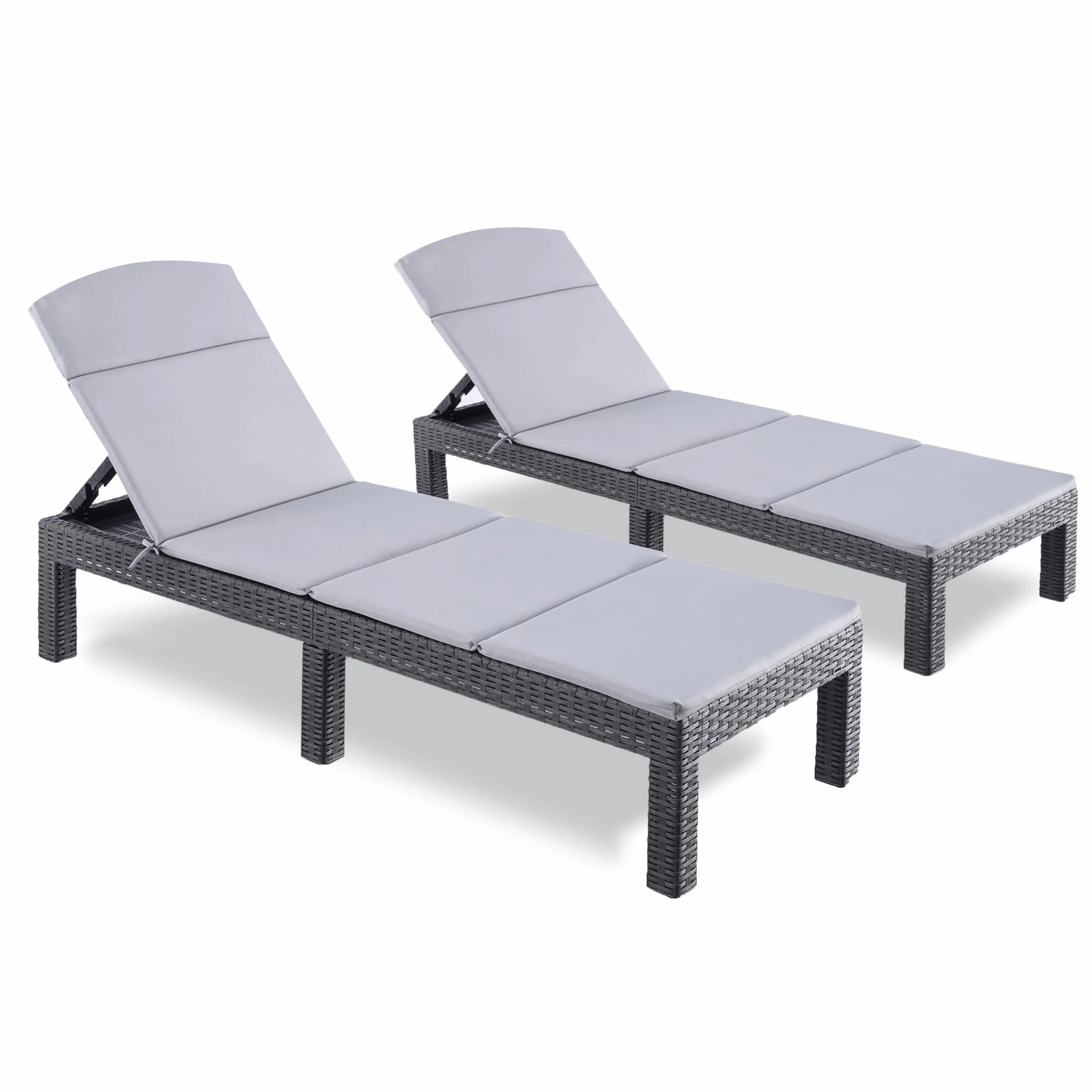BOLLI Lot de 2 Chaise Longue Jardin Résine Imitation Rotin Tressé Coussin Confort Inclus Dossier Réglable Gris Sparkle