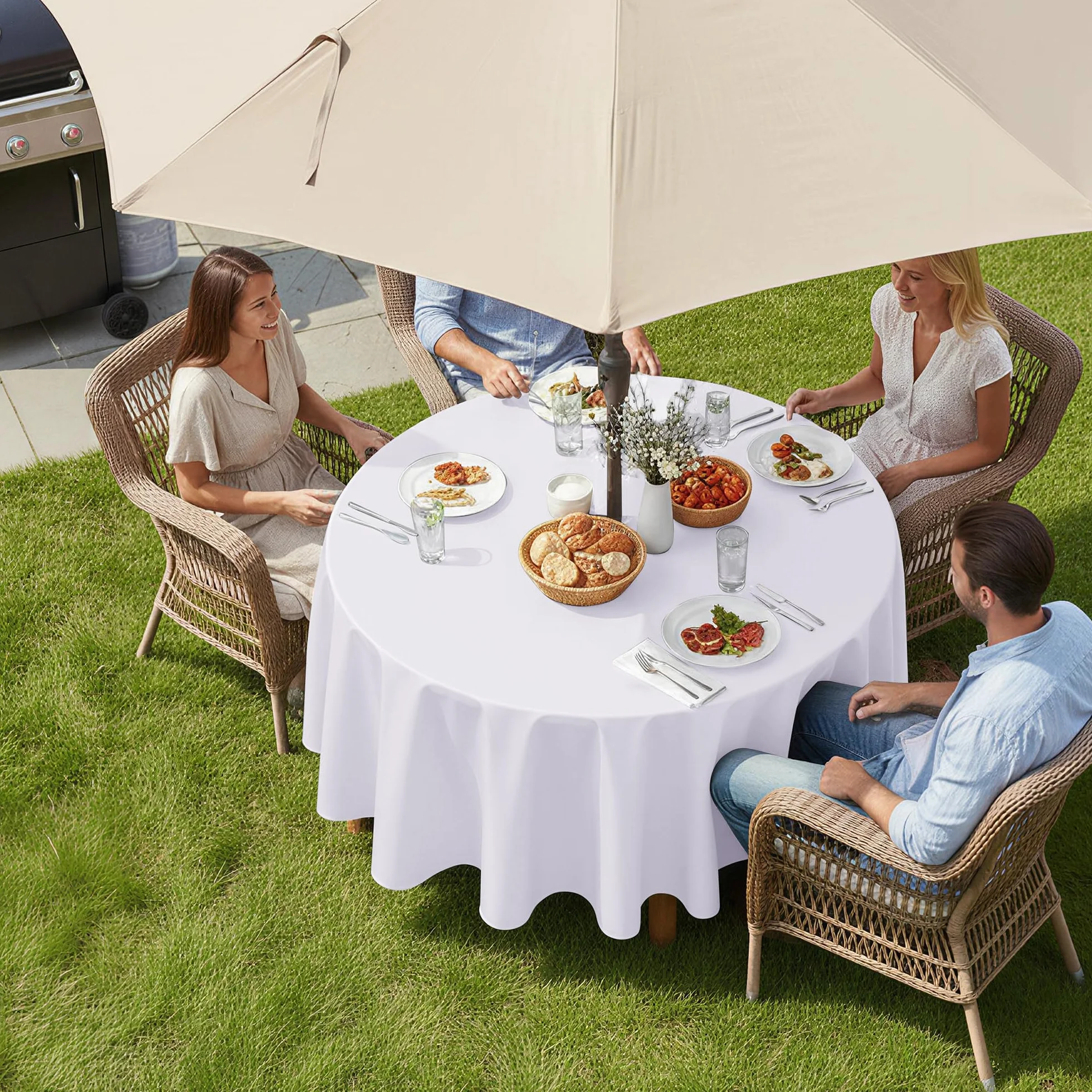 LUSHVIDA Nappe d'extérieur Ronde 178 cm Blanc avec Trou de Parasol et Fermeture à glissière