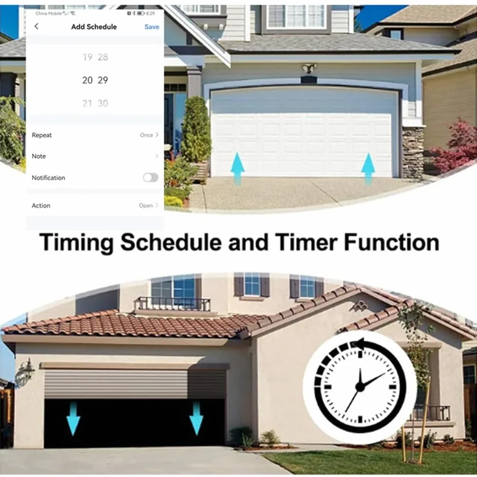 Tuya Smart Life Contrôleur d'ouverture de porte de garage WiFi avec application capteur, convient pour Alexa Home, prise européenne