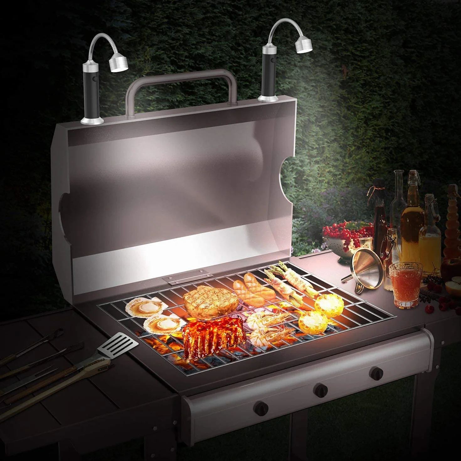 Lampe Barbecue LED Lot de 2 avec Base Magnétique Rotation 360° pour Gril BBQ Camping Extérieur