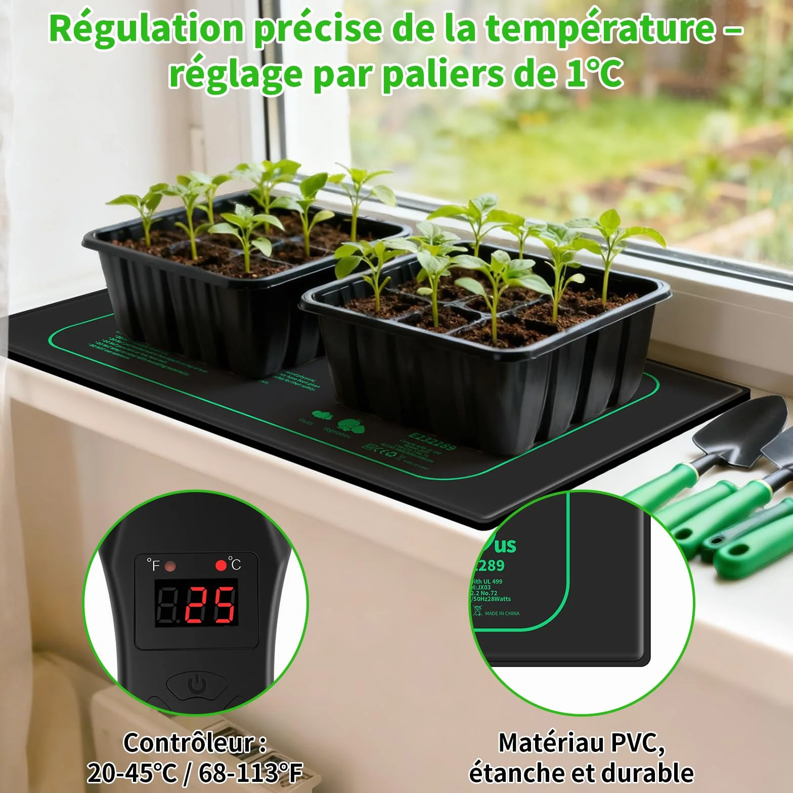 Tapis Chauffants Terrarium 2x 30W avec Contrôleur PVC IP67 Étanche 20-45°C 20×10 inch