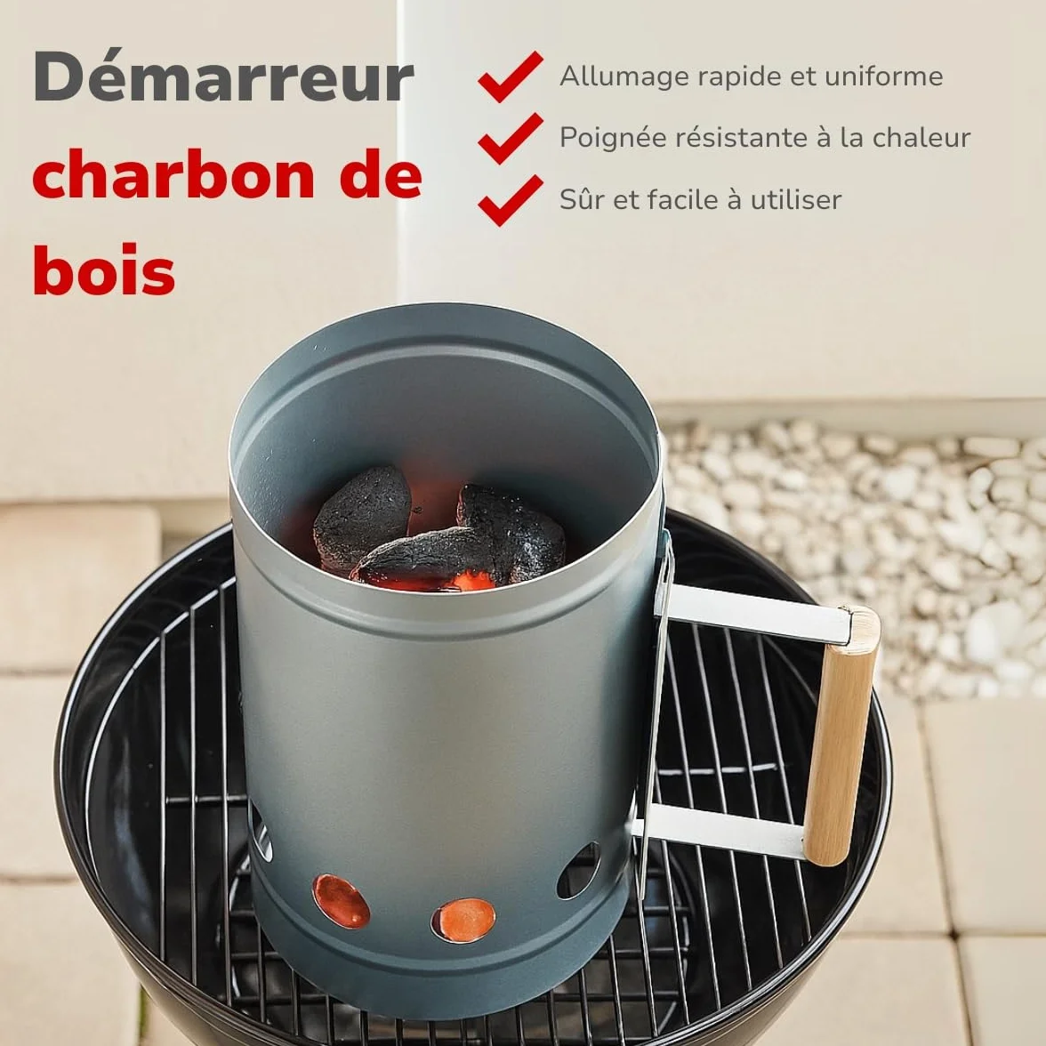 Alpina Démarreur de Charbon de Bois Ø16 cm X 27 cm - Allume-Feu pour Barbecue en Métal avec Poignée
