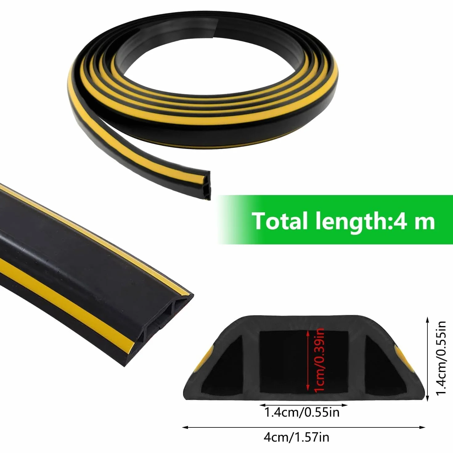 400 cm PVC Souple Goulotte Passe Cable Sol, Gaine Protege Cache Cable Electrique Noir et Jaune, Conduit Passage Plancher Facile à Couper et à Installer, pour Bureau, Atelier, Entrepôt, Concert, Etc