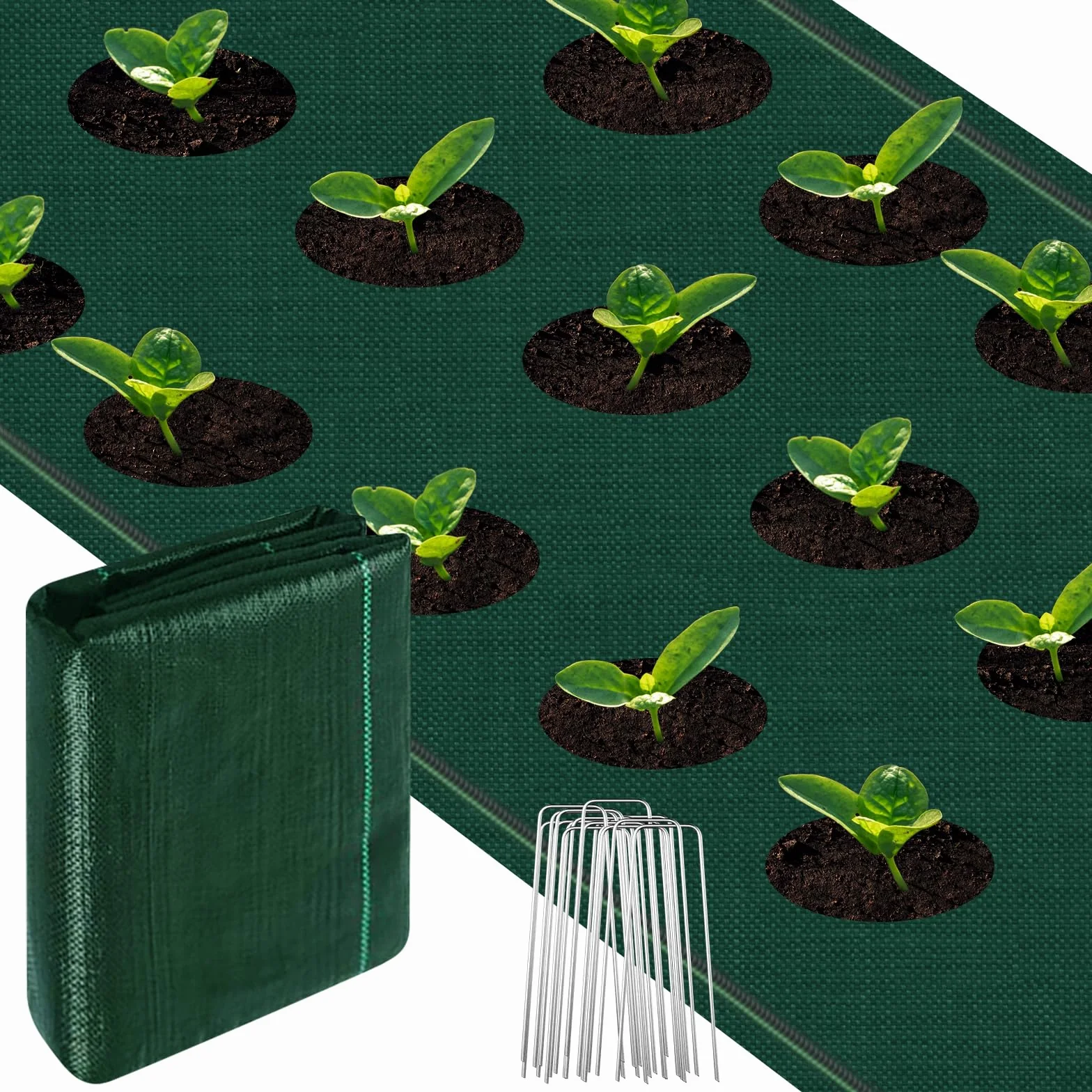 Toiles de Paillage 1m x 5m avec Piquets Tissu Anti-Mauvaises Herbes Respirant pour Jardin