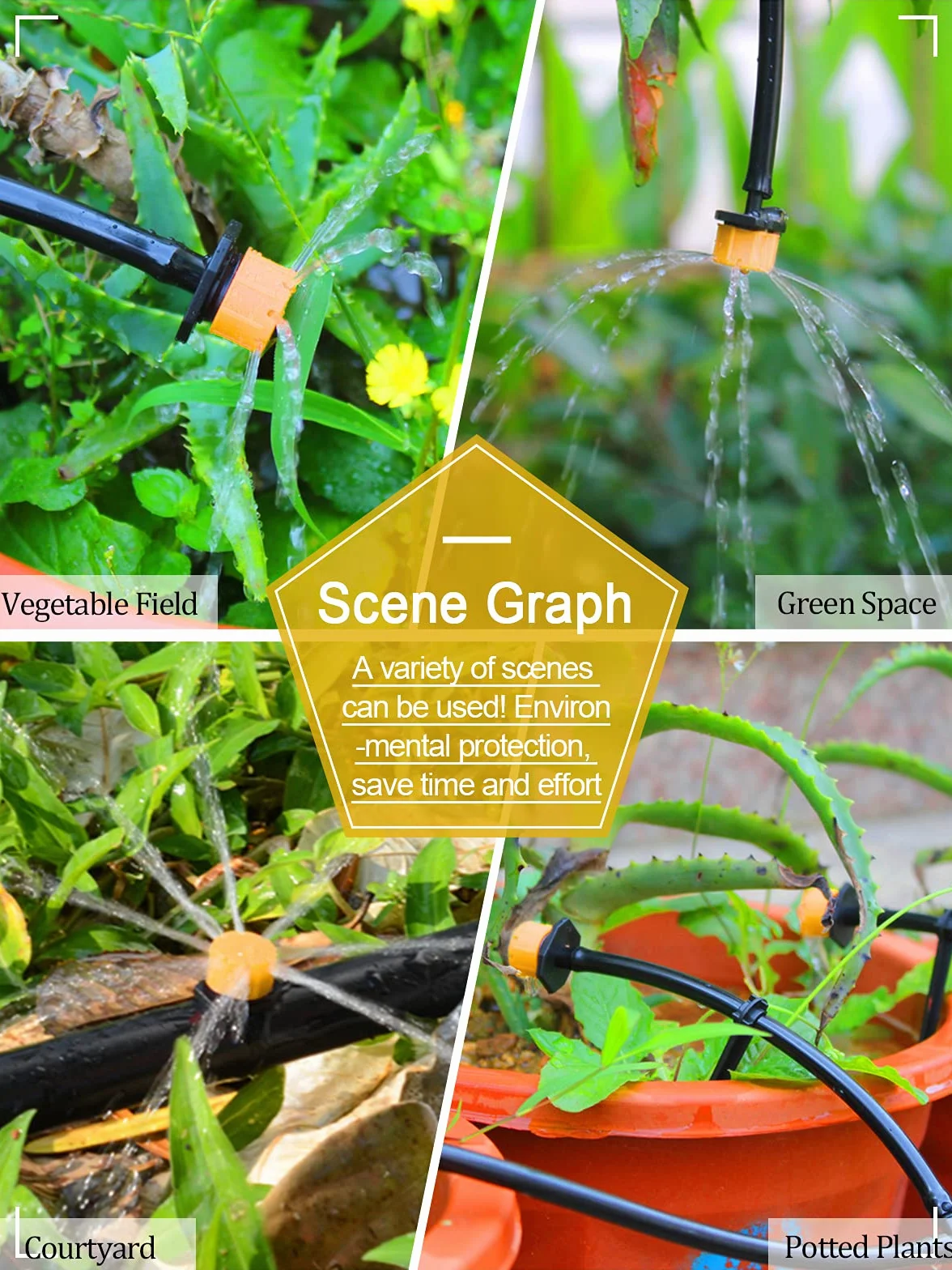 Goutteurs réglables d'irrigation 1/4" 200Pcs pour Jardin Serre Potager, Jaune