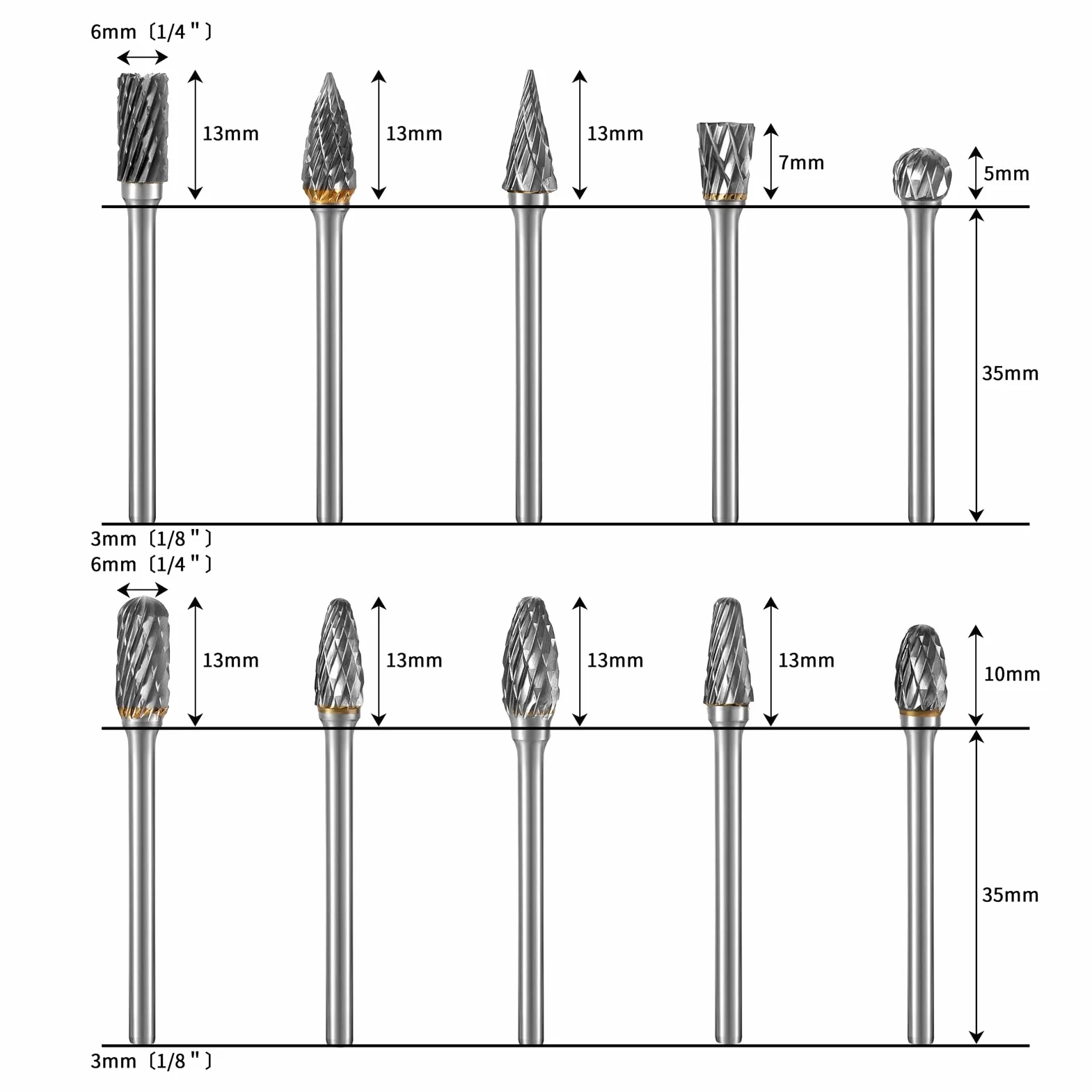 HPMAISON Lot de 10 Fraises Rotatives, Avec Tige de 3 mm et Longueur de Tête de 6 mm pour le Bricolage, le Travail du Bois, la Gravure, la Sculpture du Métal, le Perçage, le Polissage