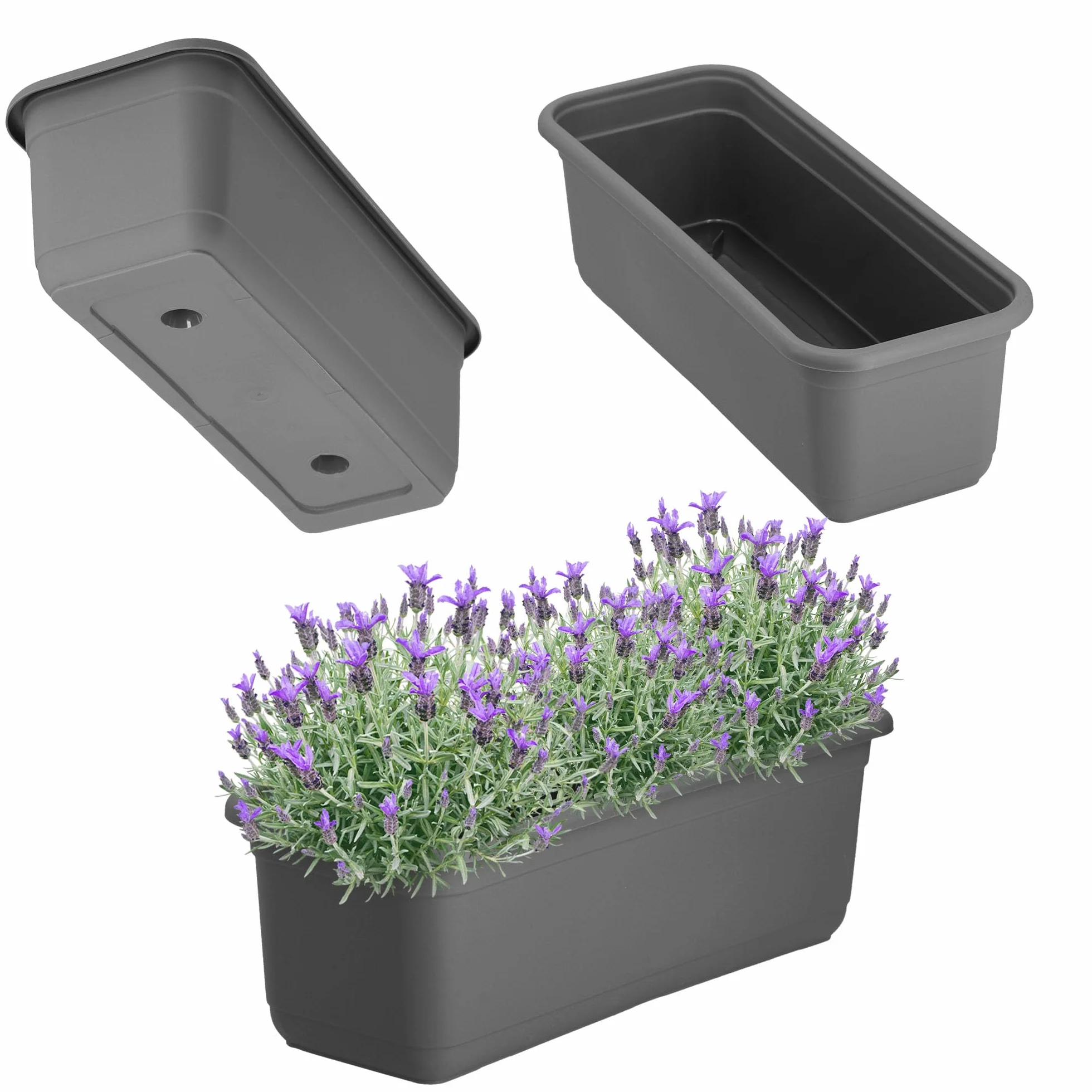 KADAX Jardinière 40 cm anthracite - Pot de fleurs pour balcon terrasse extérieur