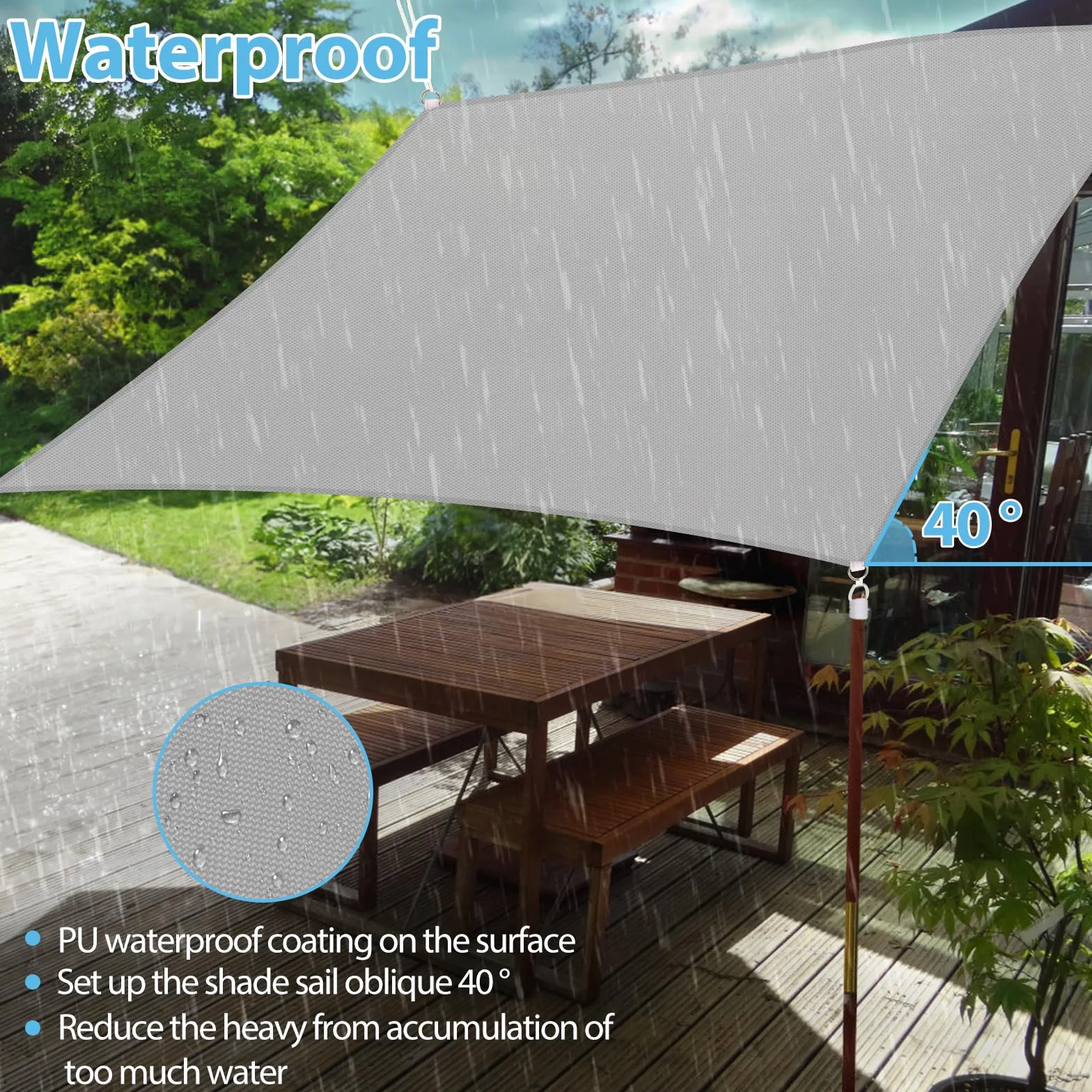 Voile d'ombrage Rectangulaire 4x5m Imperméable Protection UV 99% Toile Ombrage Extérieur