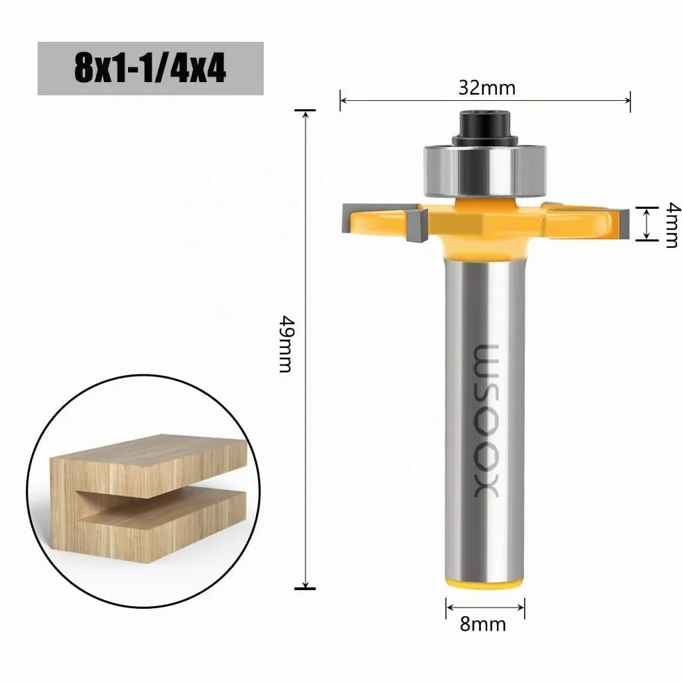 Lot de 4 fraises à rainurer pour défonceuse - Tige de 8 mm - Accessoires professionnels - L 3mm-4 mm - 5 mm - 6 mm