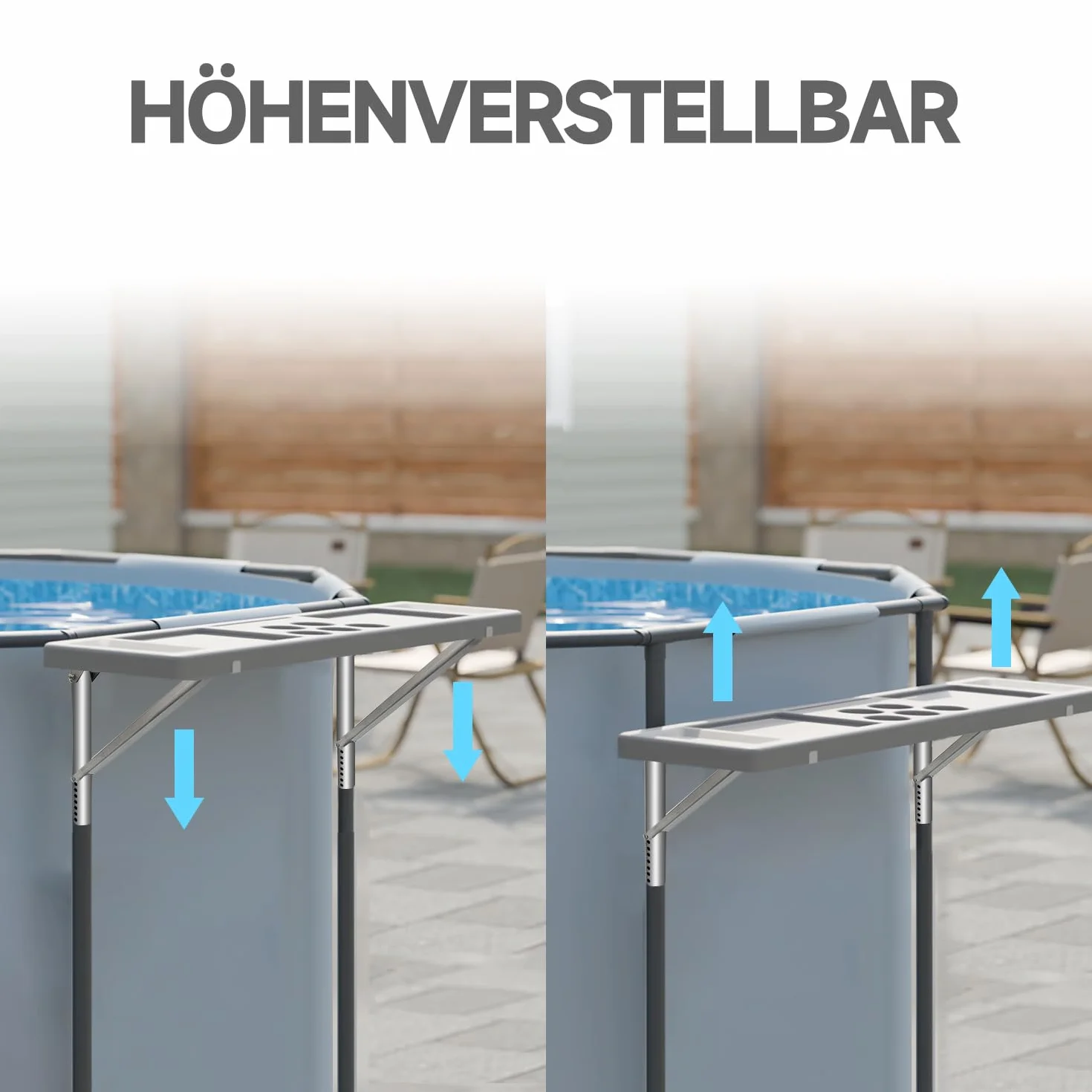 ECO POOLTECH Table de Bar de Piscine Pliable 2 en 1 avec 5 Porte-gobelets pour Piscine Hors Sol