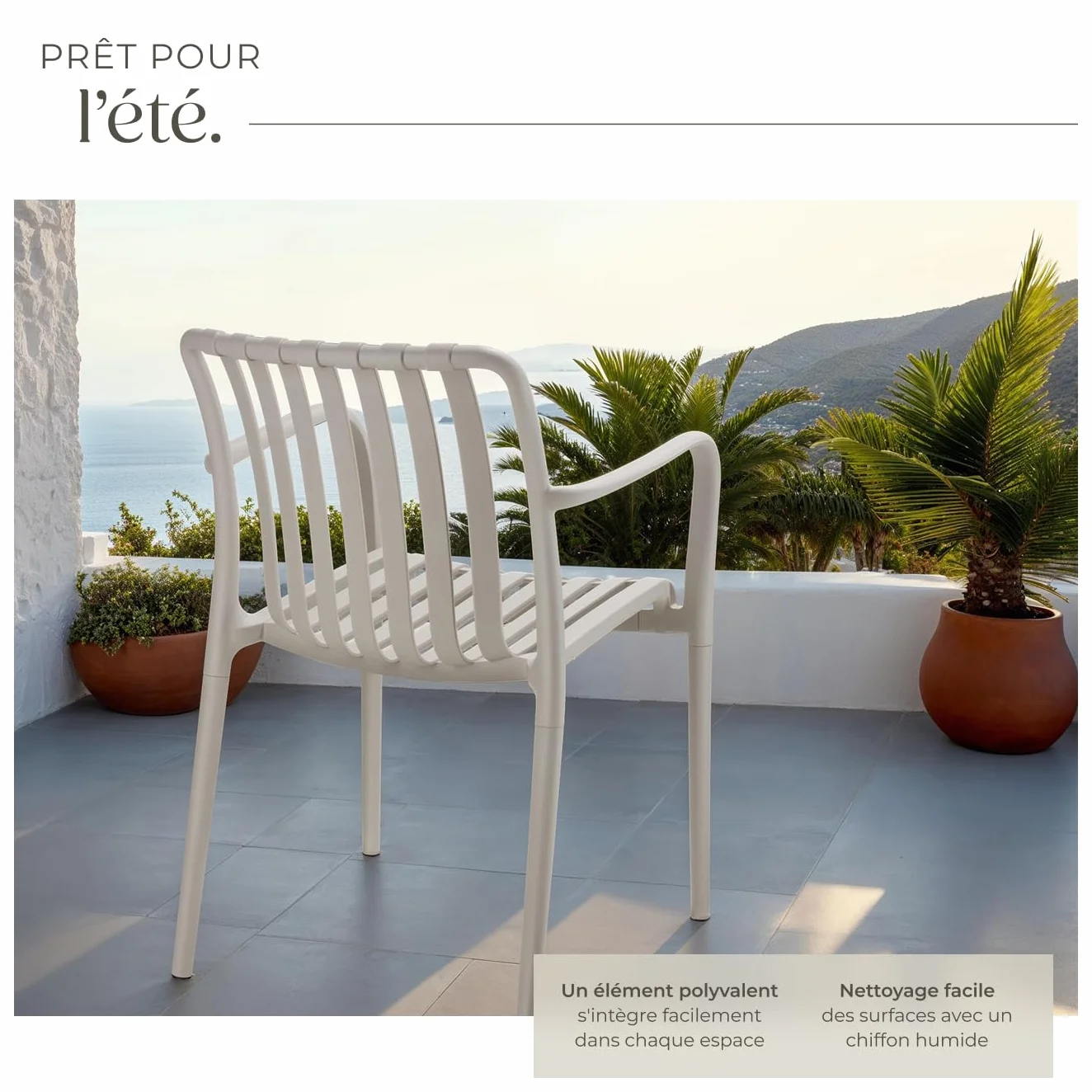 Tectake Lot de 4 Chaise de Jardin Fauteuil Salon extérieur empilable avec Accoudoirs résistant aux intempéries