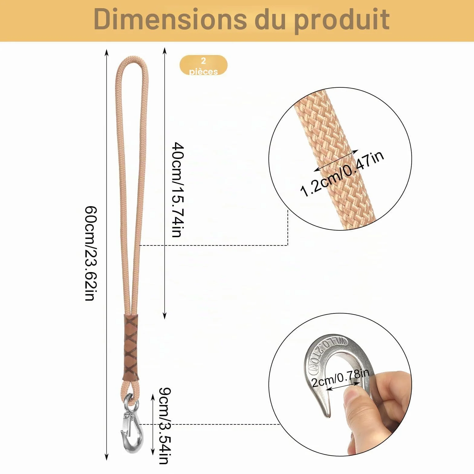 Balançoire Fixation Arbre 2 Pièces 60cm Corde Suspension Hamac Réglable Sangle Chaise avec Mousqueton Kit