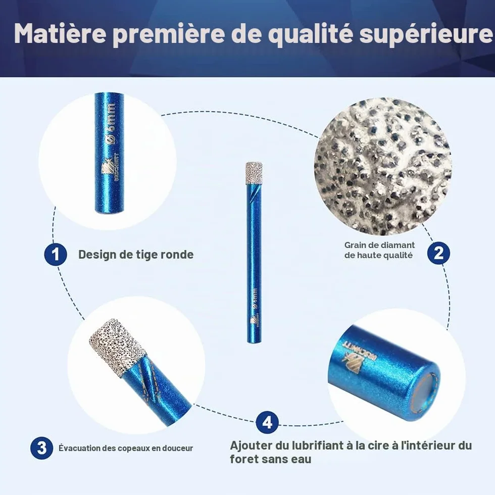 Forets Mèches Diamant Carrelage 6mm - BRSCHNITT Foret Céramique pour Porcelaine,Céramique, Granit,Carrelage（10 Pièces）