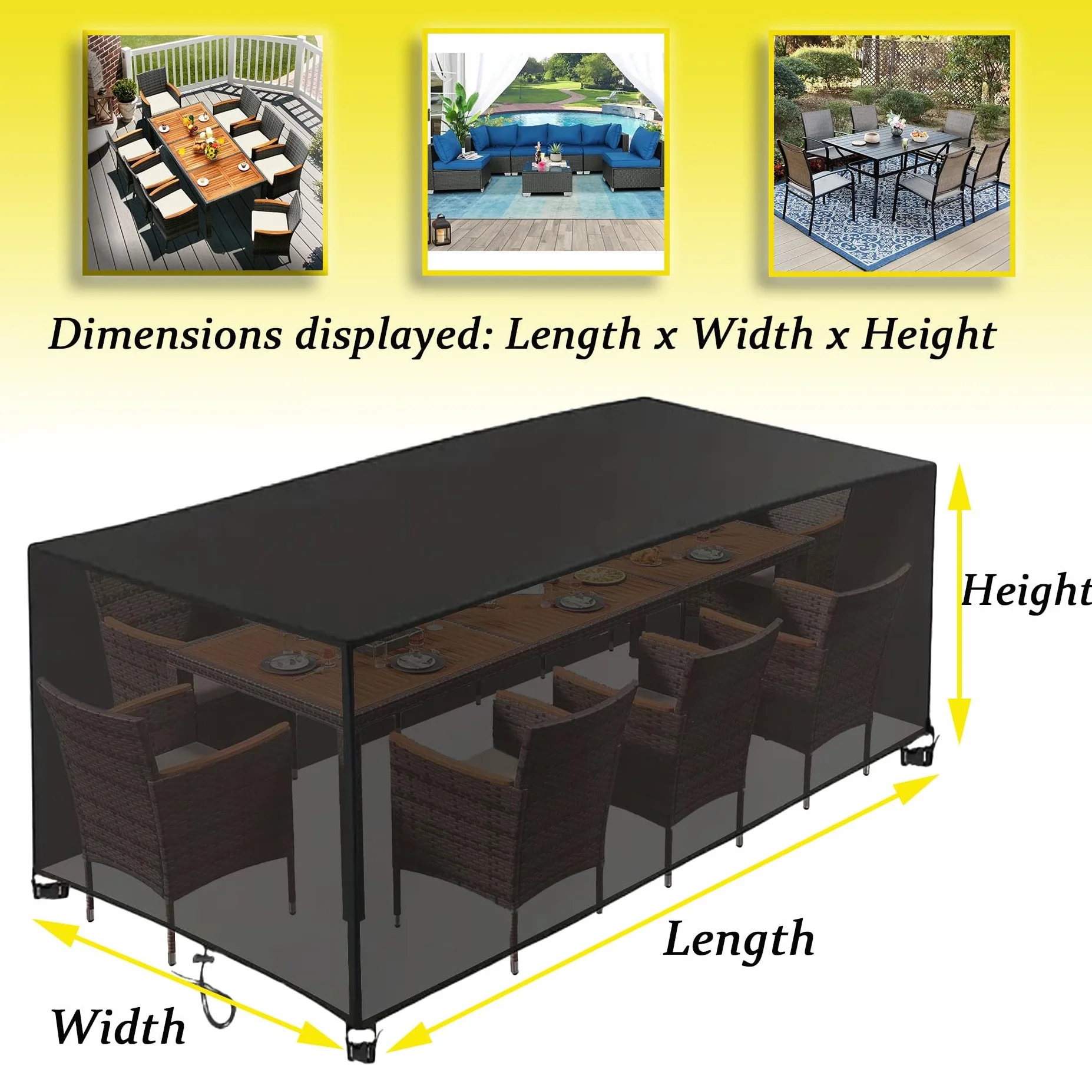 Housse De Table De Jardin 120x70x44cm 420D Oxford Imperméable Protection Solaire UV Noir