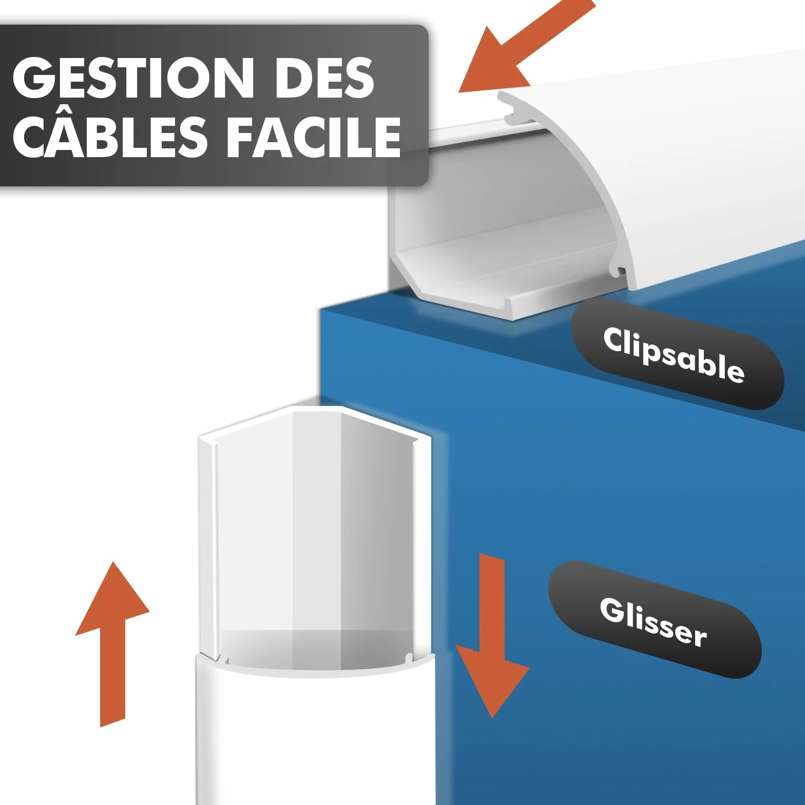 shinfly 2,4 m Goulotte Passe Cable, Cache Cable Quart de Rond, Goulotte Electrique pour Câbles, Cache Fil Electrique pour Coin de Mur, Bas de Mur, TV - Blanc 20 mm x 10.5 mm (0,4 m × 6 Pièces)