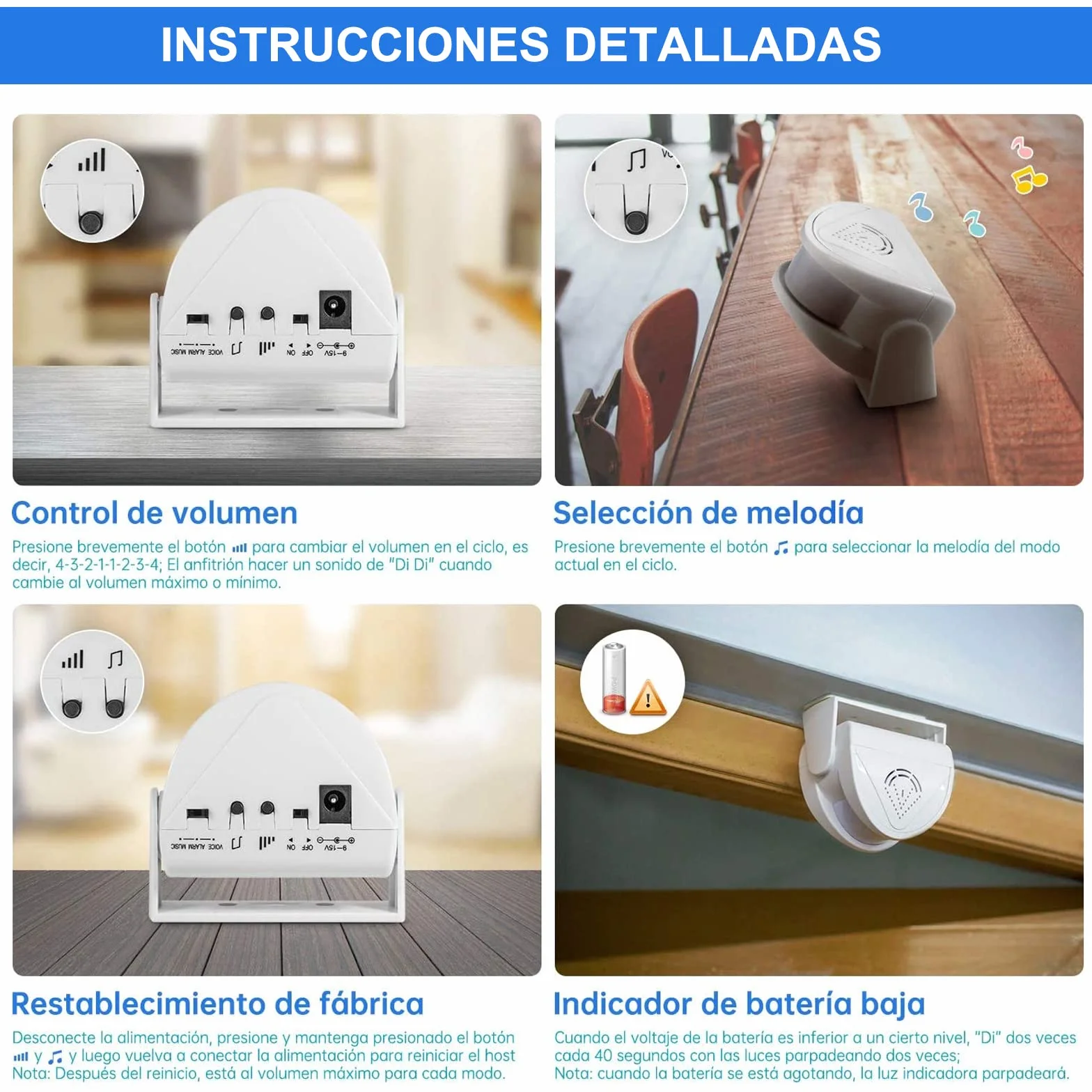 KERUI Sonnette sans Fil M5, Détecteur de Mouvement avec Alarme Sonore pour Porte/Entrée de Porte/Maison et Magasin/Bureau, Alarme de Sécurité