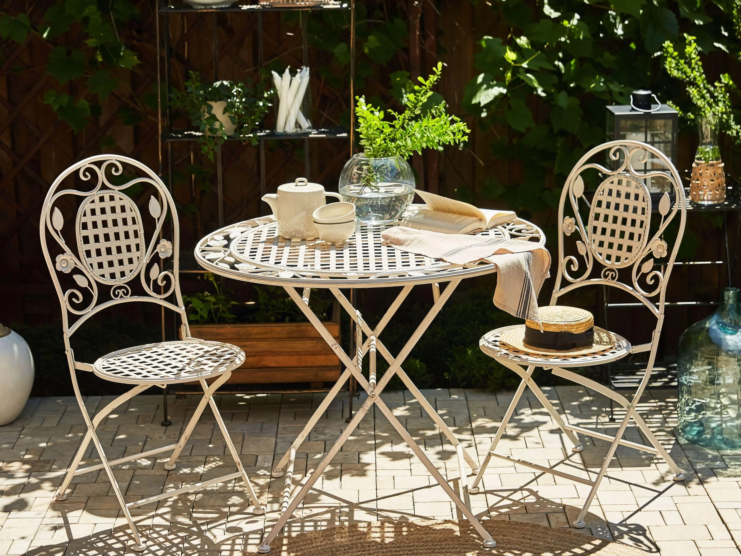Beliani Petit Table Bistrot Ronde 90 cm Pliante Blanc Cassé Jardin Terrasse