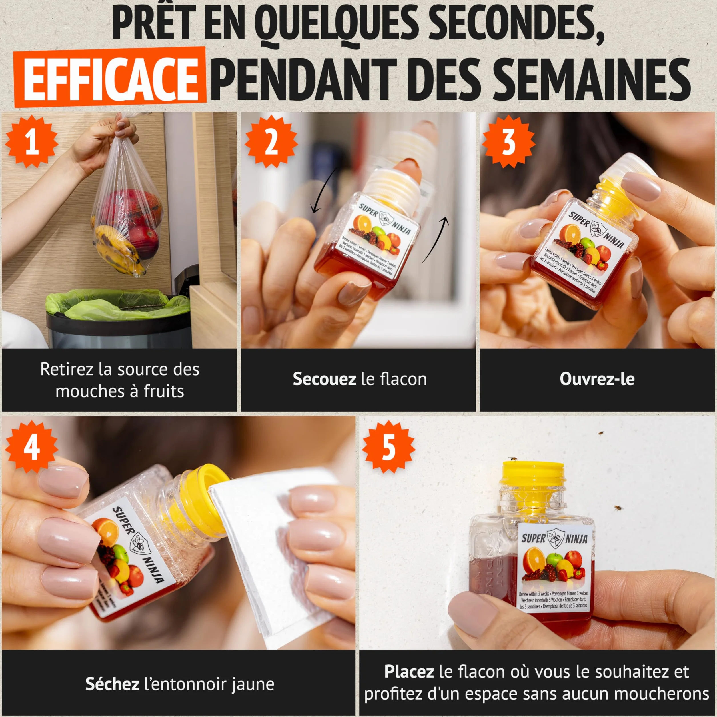 Pièges Anti Moucherons d'Intérieur Lot de 2 – Attrape Moucheron Cuisine Maison, 3 Semaines d’Action, Sûr Enfants Animaux