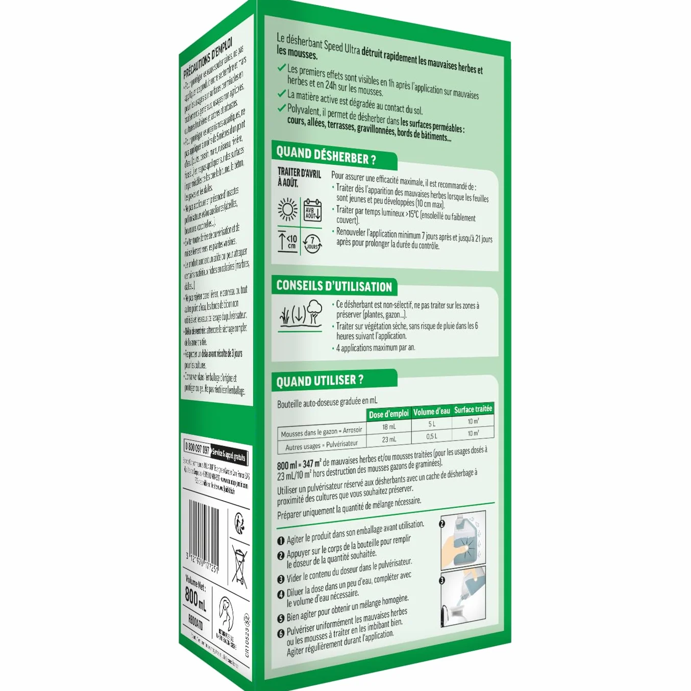 ROUNDUP Désherbant Concentré 800ml 2-en-1 Mauvaises Herbes Mousses