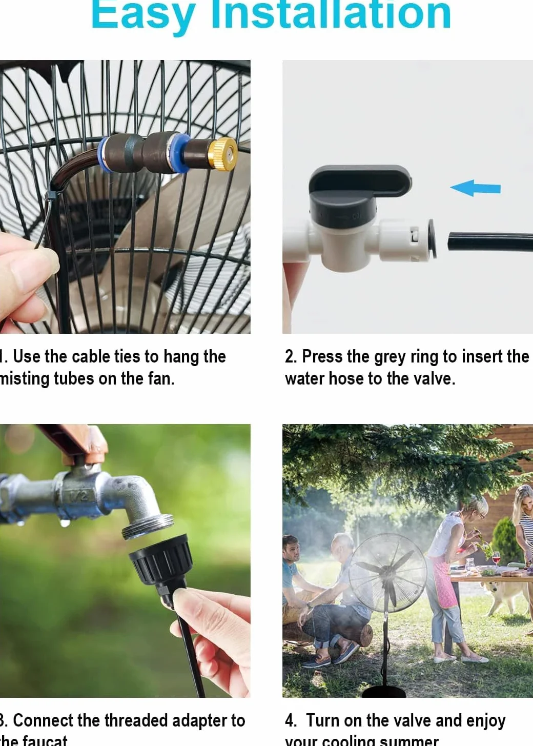 Tesmotor Kit de Refroidissement pour Ventilateur avec 4 Buses de Brouillard en Laiton