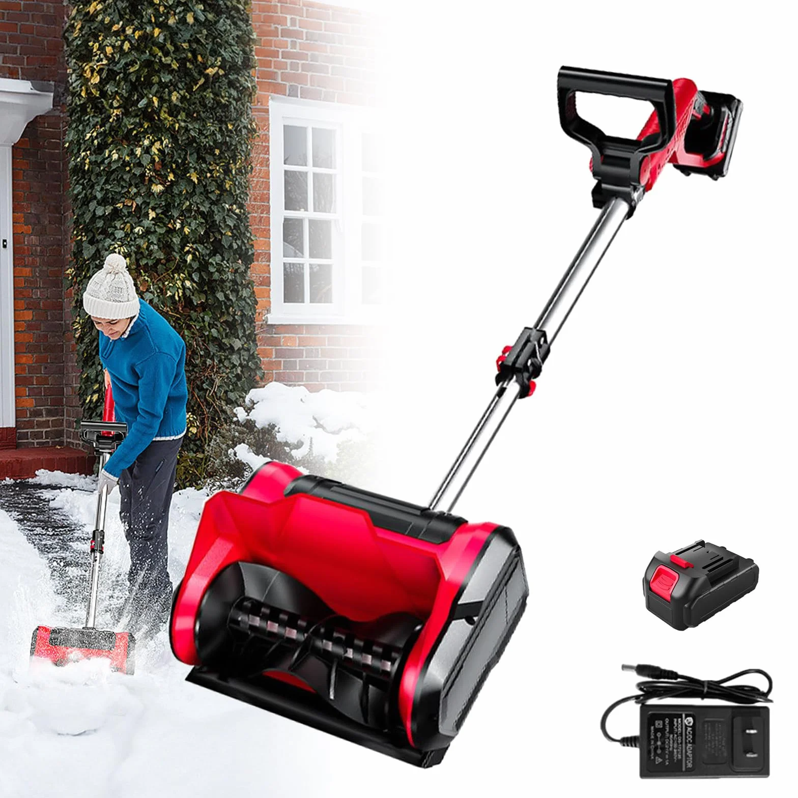 Souffleuse à Neige 1200W sans Fil 20V Batterie, Largeur 32cm, Hauteur 16cm, Distance 8m