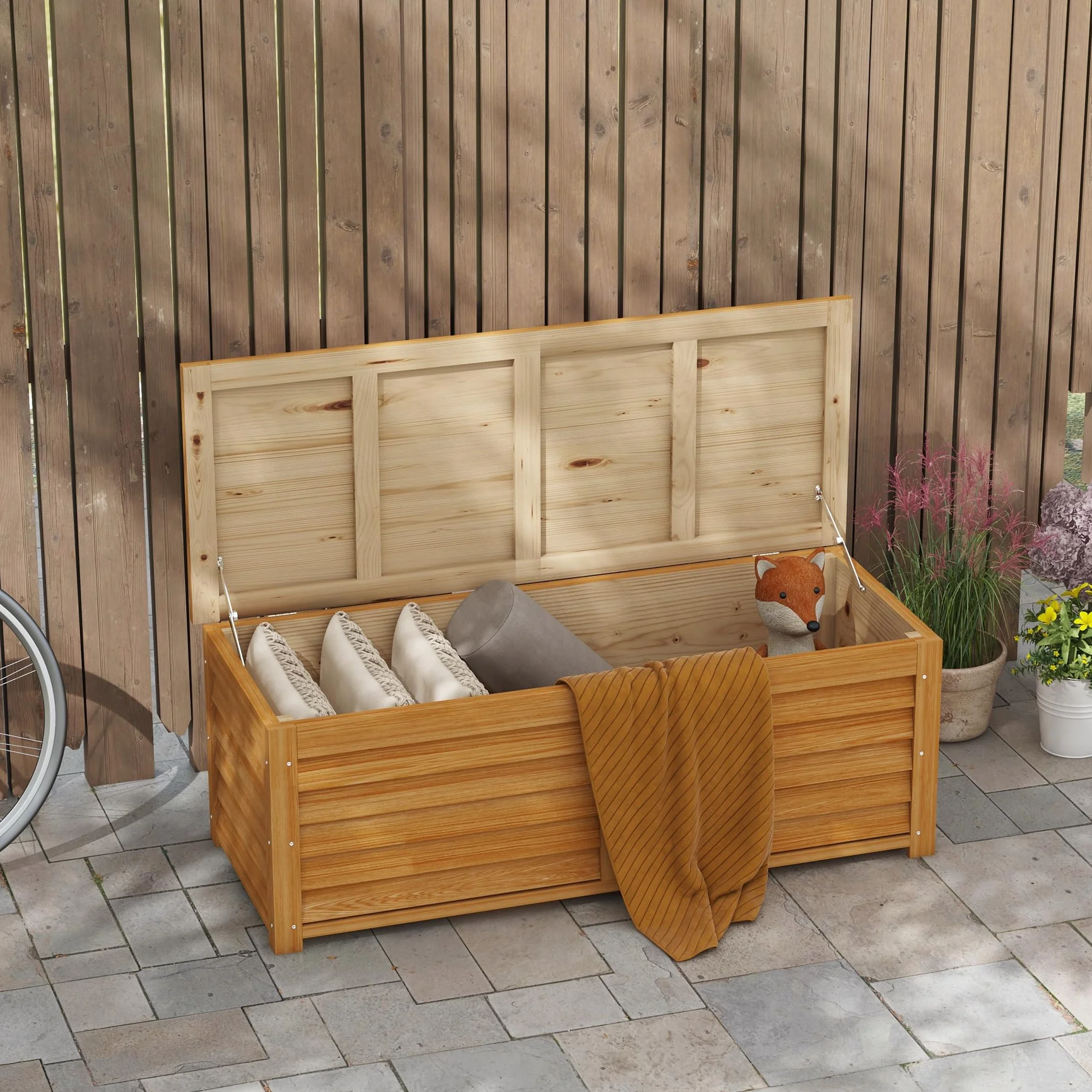 Outsunny Coffre de Rangement extérieur Jardin en Bois 176L 130x50x45 cm
