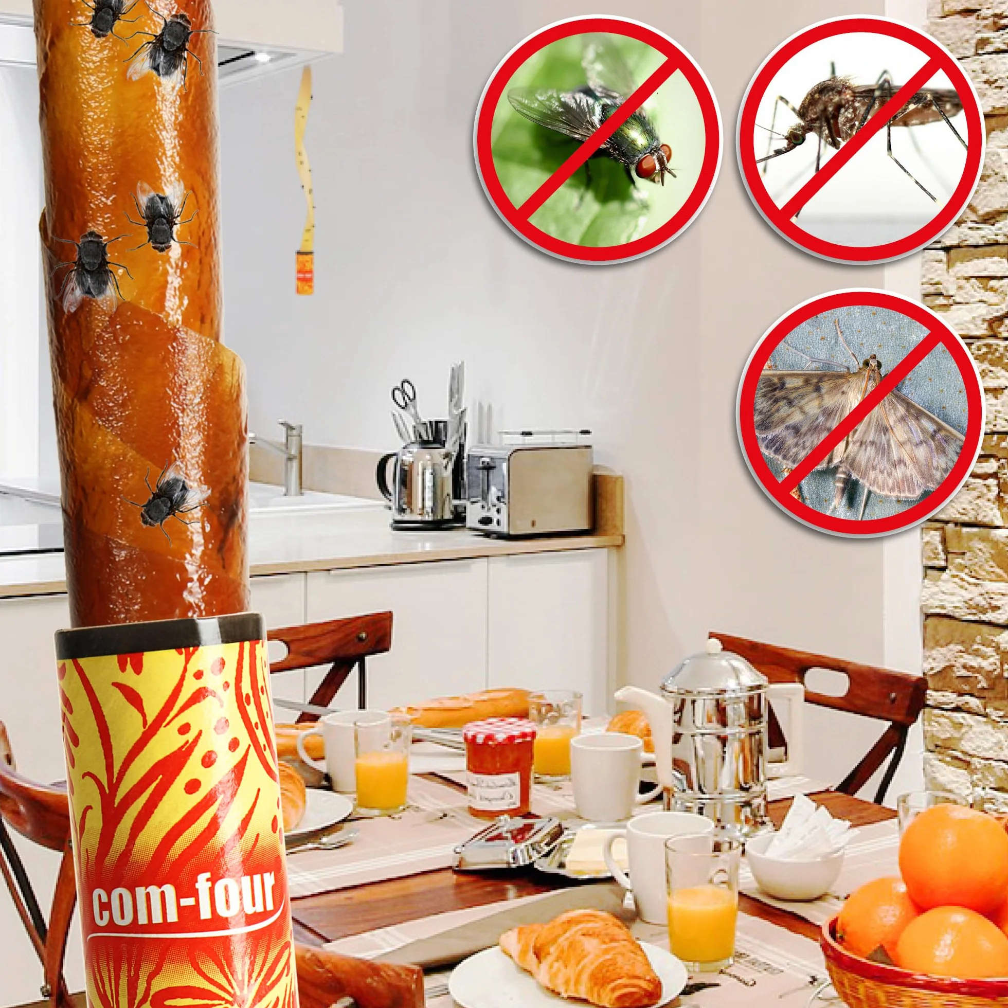 COM-FOUR 16x piège adhésif Premium pour Attrape-Mouches - pièges à Mouches en Rouleau Contre Les Insectes