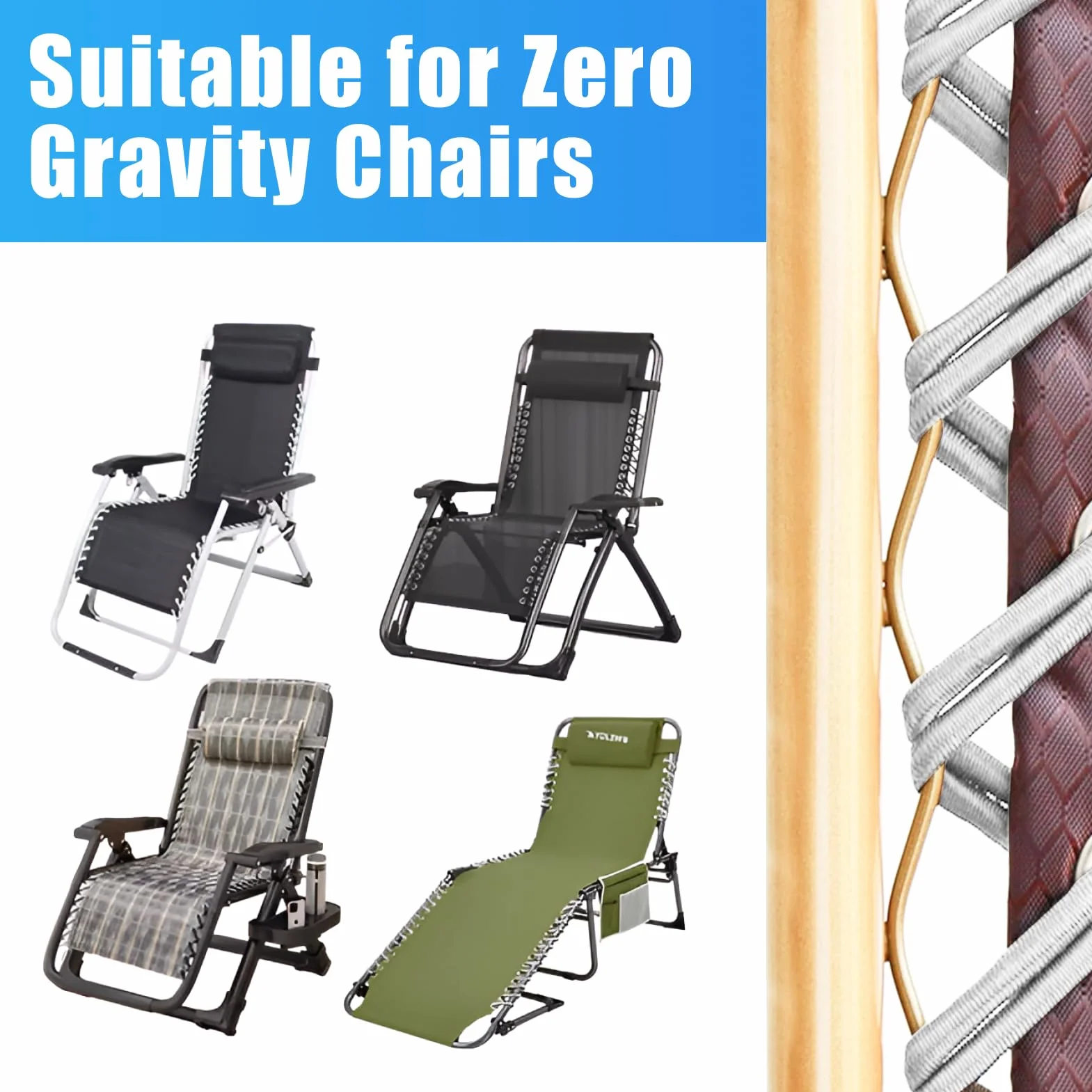 Elastique pour transat Universelle 4pcs 2x2.2m+2x1.4m Fauteuil Relax Zero Gravity