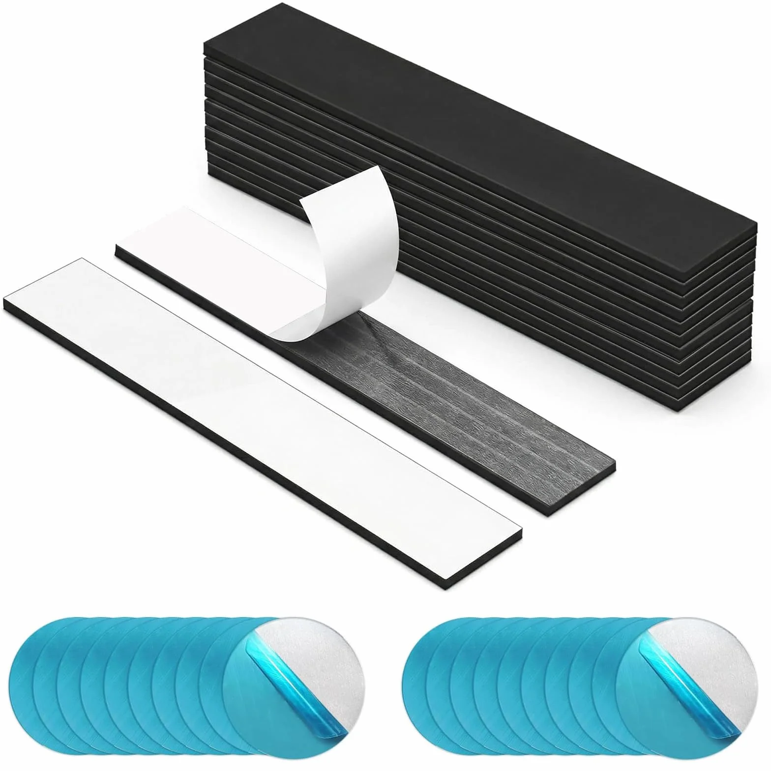 Aimant Autocollant, 10 Pcs Bandes Magnétiques Adhésives Puissantes et 20 Pcs Disques en Fer, Kit de Fixation Magnétique Souple pour Moustiquaire, Cadres Photos et Décoration