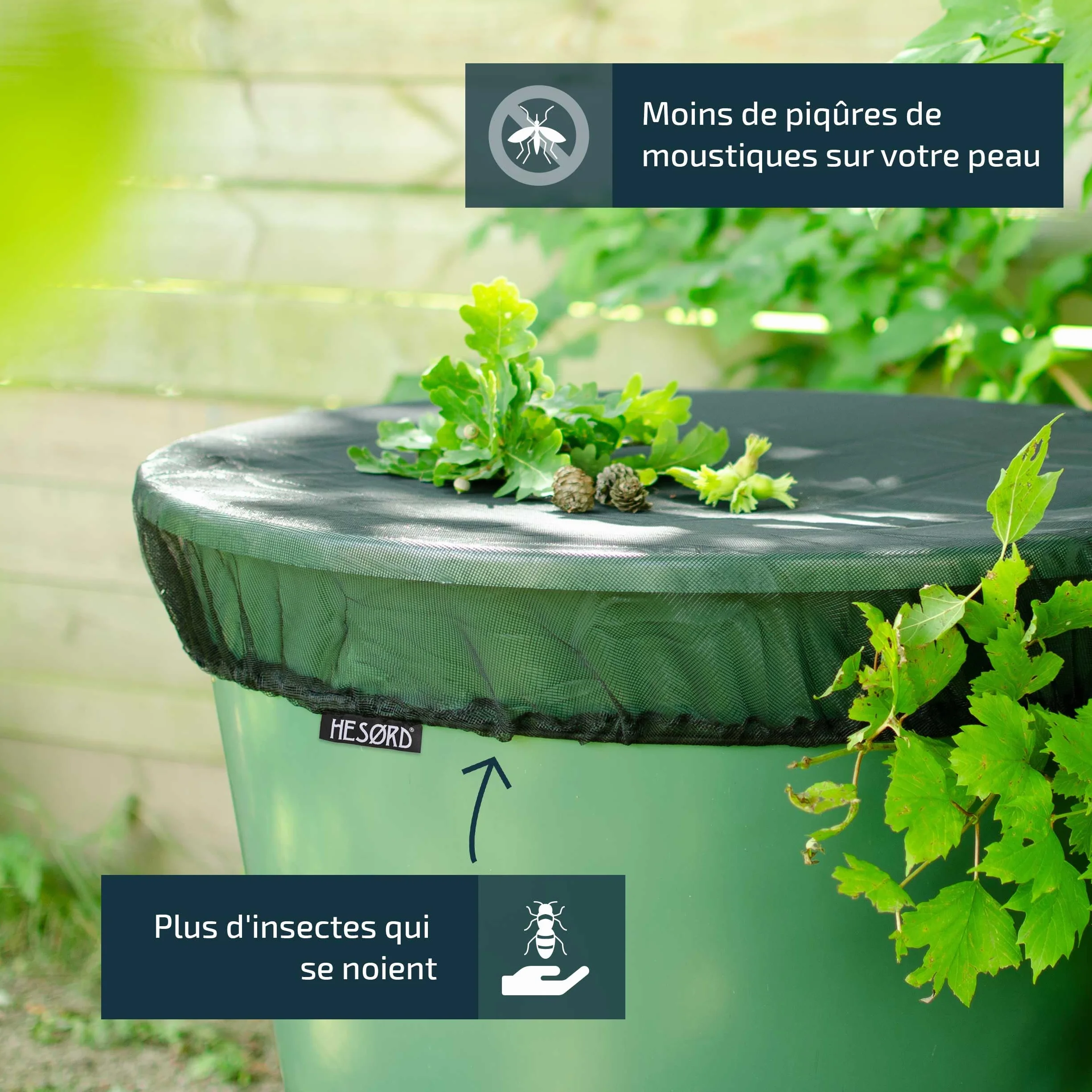 Housse pour Tonneau d'eau Filet de Protection Bande Élastique Couverture Anti-Moustique Animaux Récupérateur d'eau de Pluie diamètre 80 cm