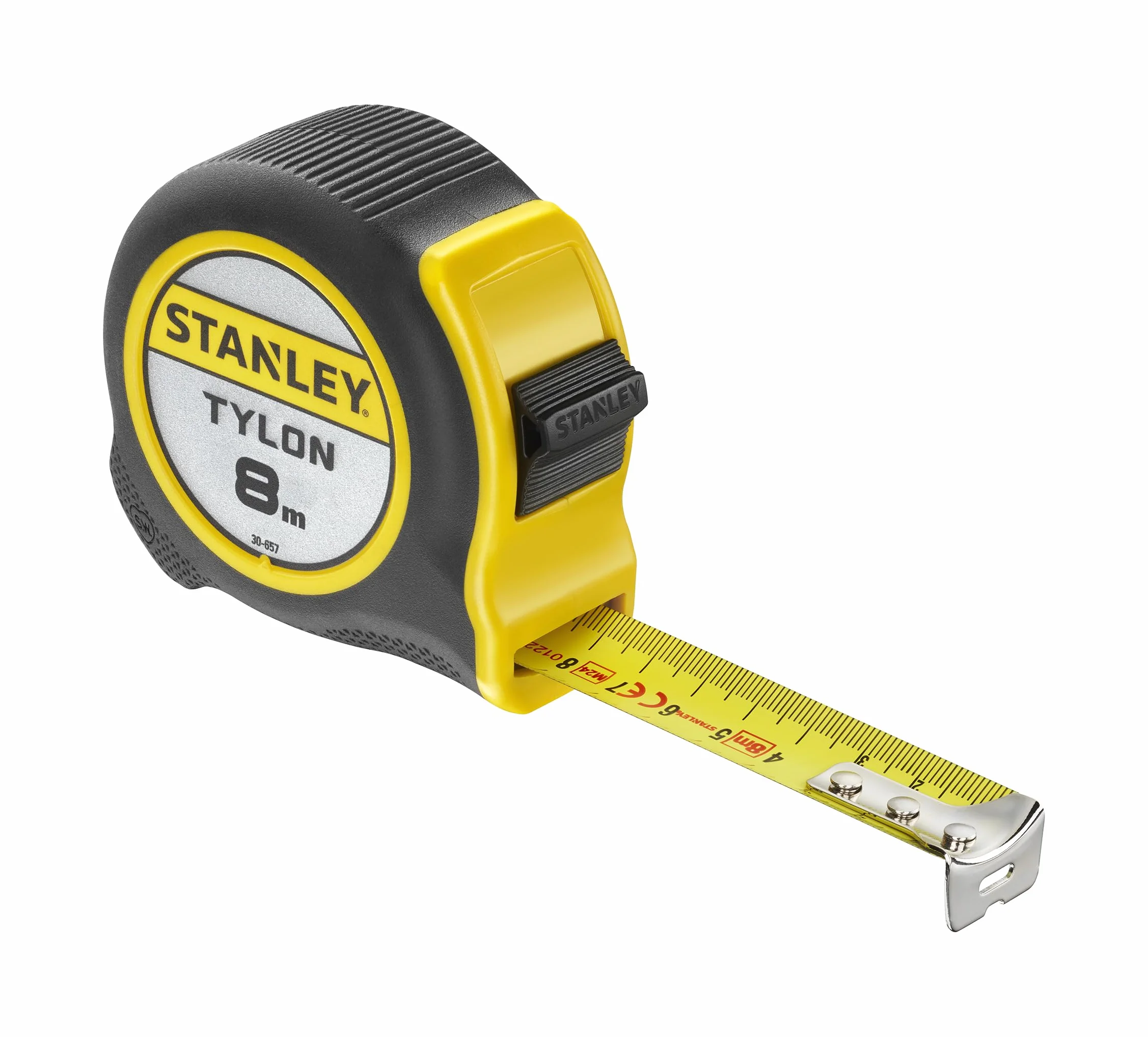 STANLEY Mètre 8 m x 25 mm Bi Matière Tylon Ruban en Acier Laqué Crochet Deux Rivets