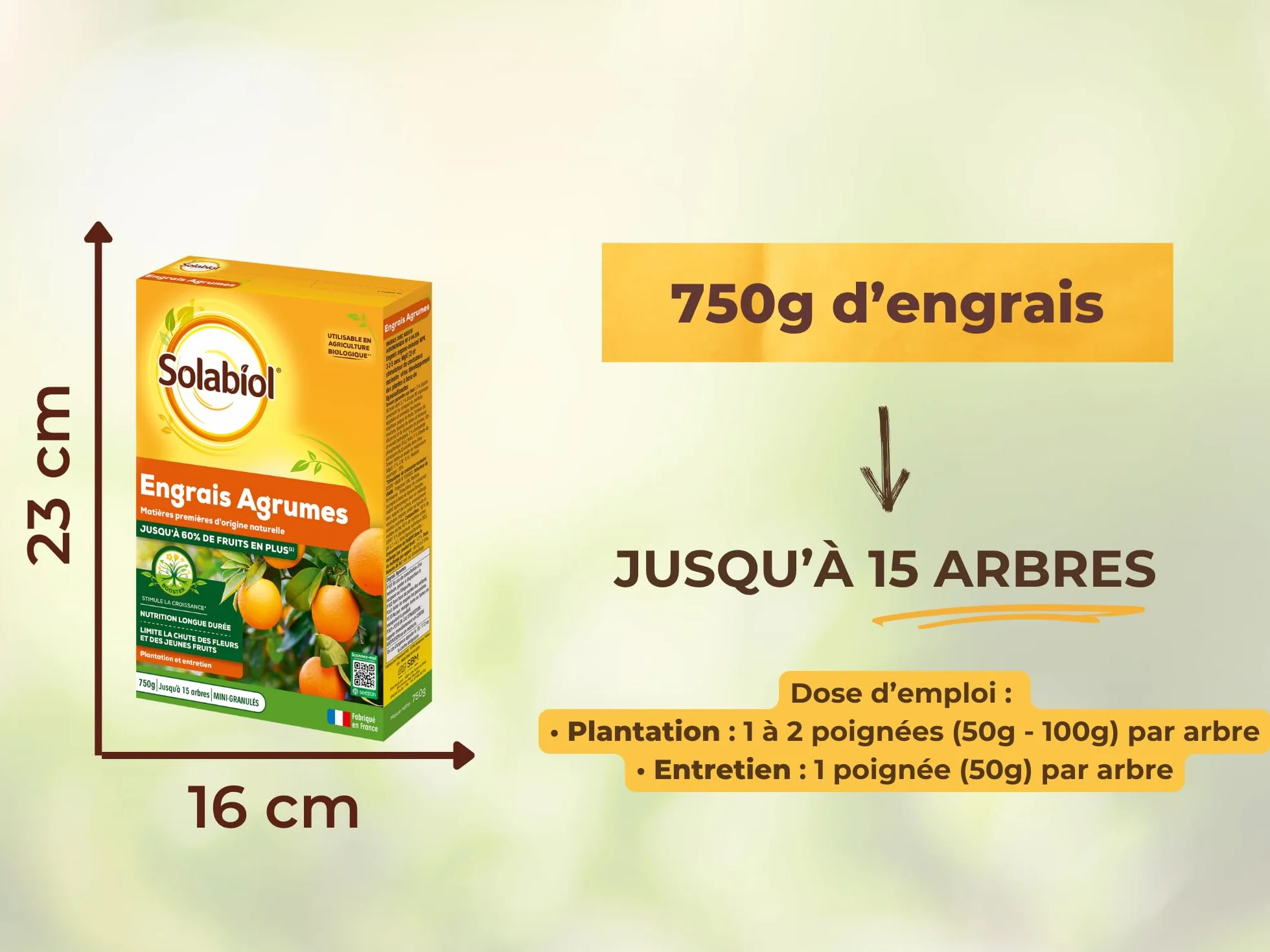 SOLABIOL Engrais Agrumes 750g - Favorise Fructification - Nutrition Longue Durée - Utilisable en Agriculture Biologique