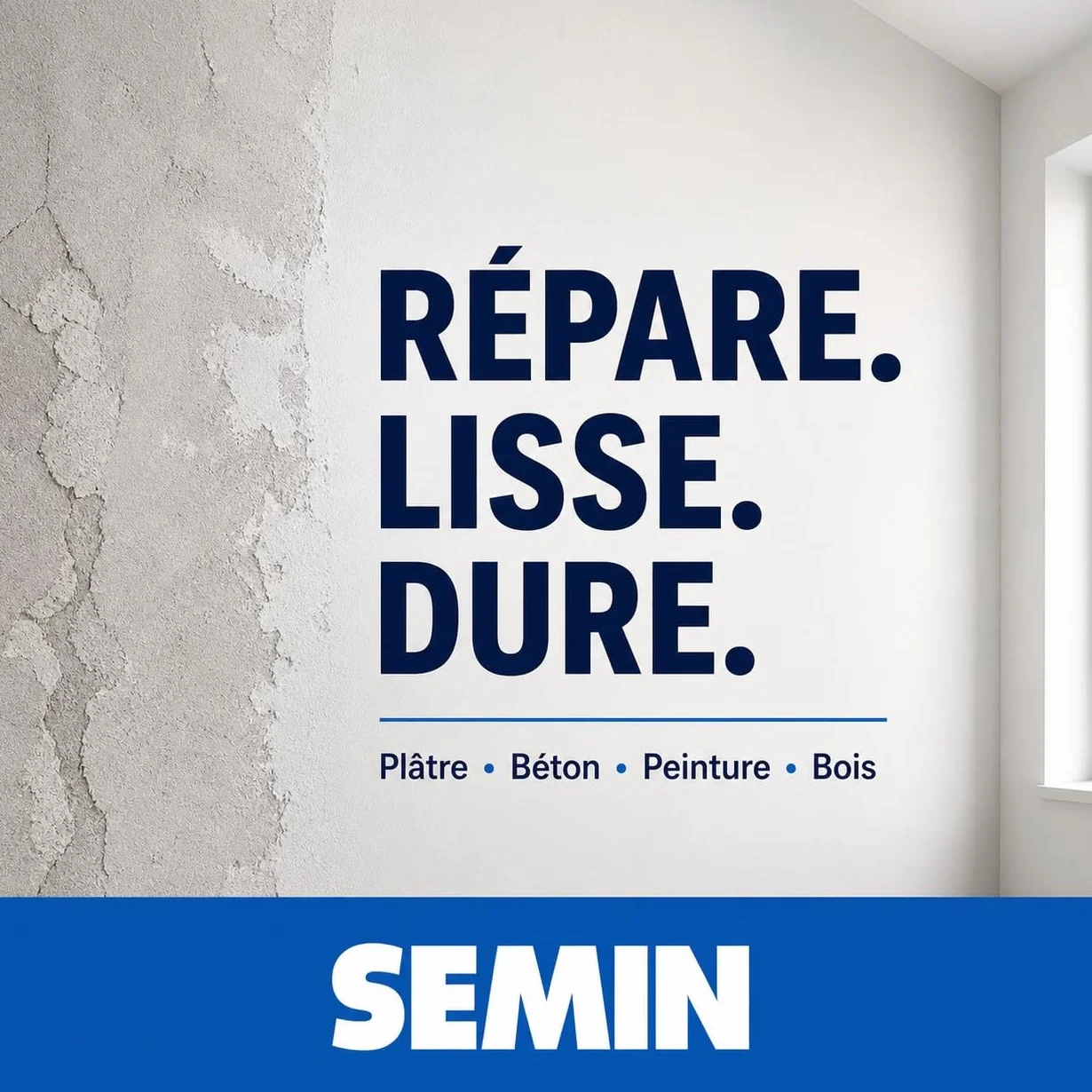 Semin SEM-LIGHT Enduit de Rebouchage Allégé 1 L – Ultra Léger, Sans Retrait & Séchage Rapide – Réparation Trous & Fissures – Intérieur Murs & Plafonds – Blanc Mat – Spatule Intégrée