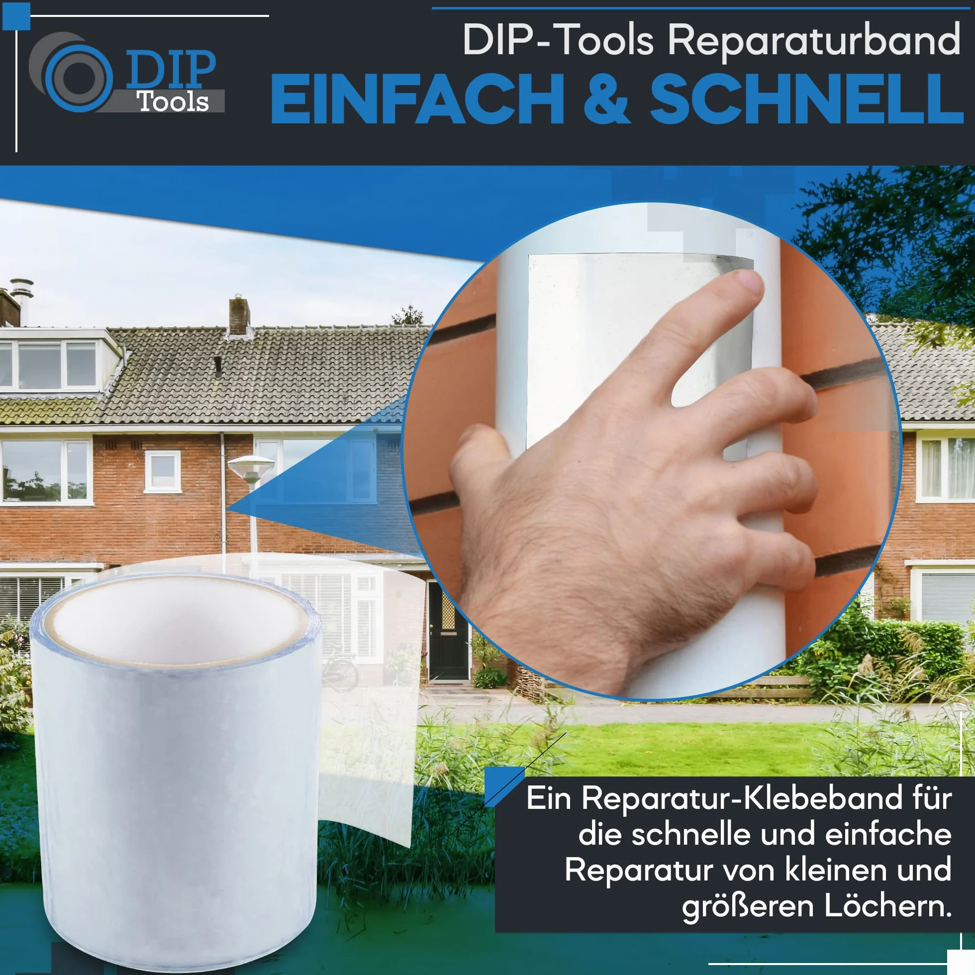 DIP Tools Ruban de réparation étanche 2x1.5m transparent