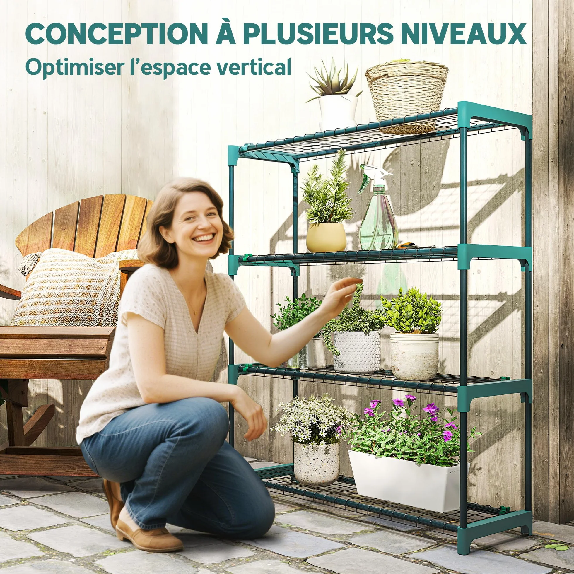Outsunny Étagères à Plantes 4 Niveaux 90 x 28 x 104 cm Vert Lot de 2 Métal Intérieur Extérieur