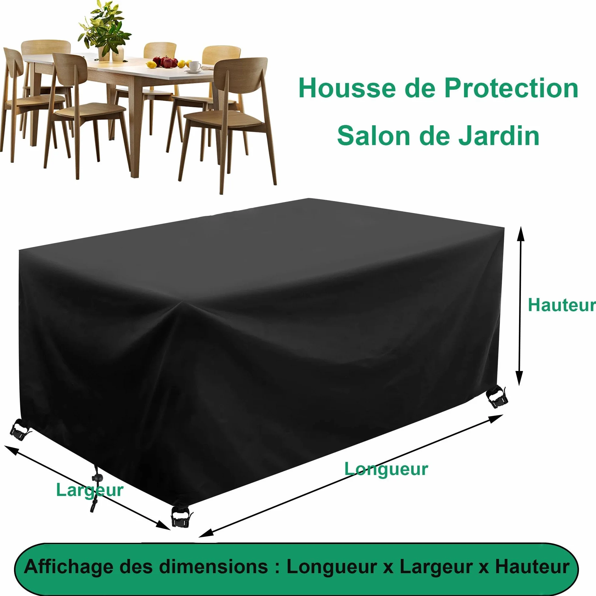 Housse Protection Salon de Jardin 135x90x75cm Noir Bache Exterieur Table avec Boucle Verrouillage