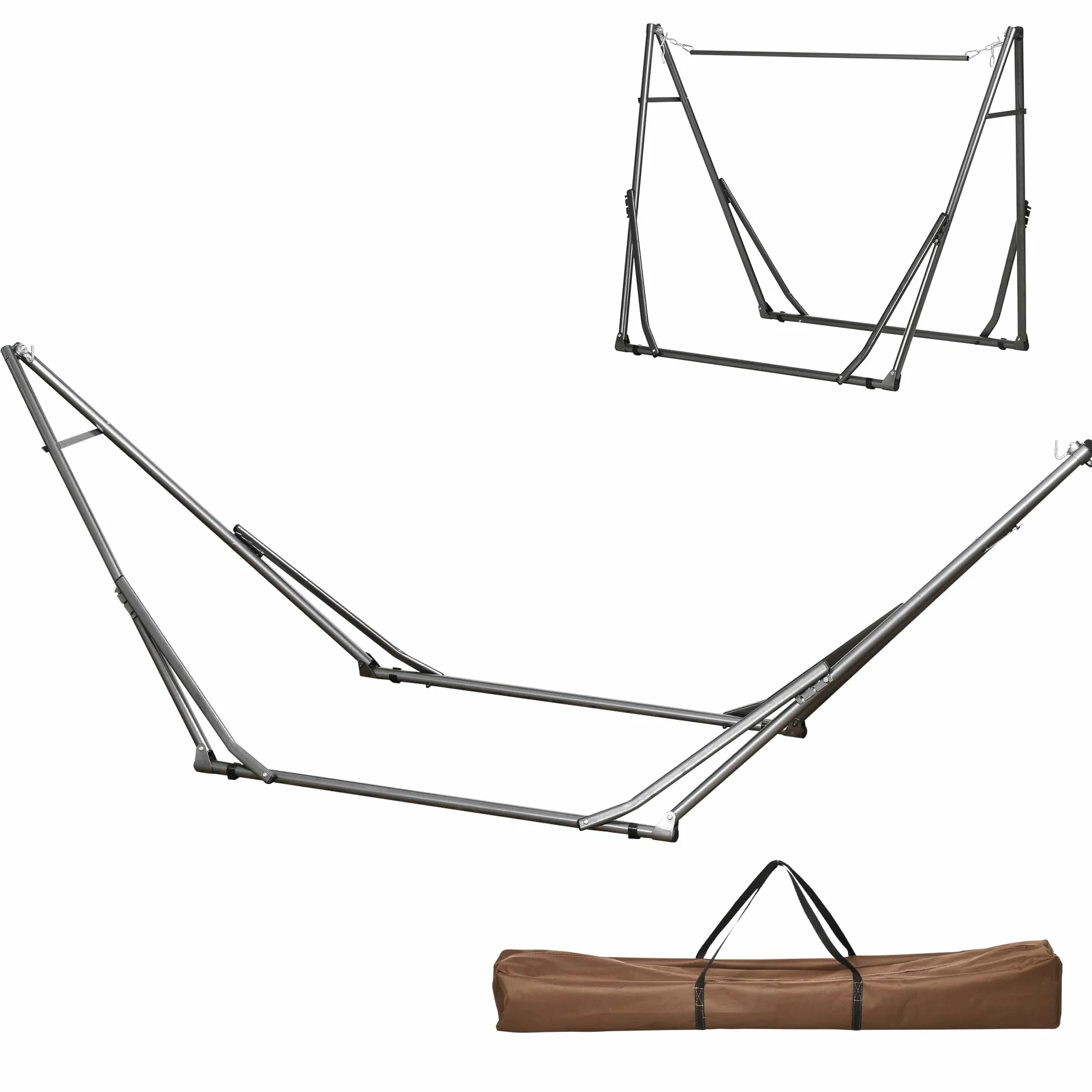 Outsunny Support de Hamac Pliable, Cadre Portable 2-en-1 Réglable en Acier, pour Camping Extérieur, Noir