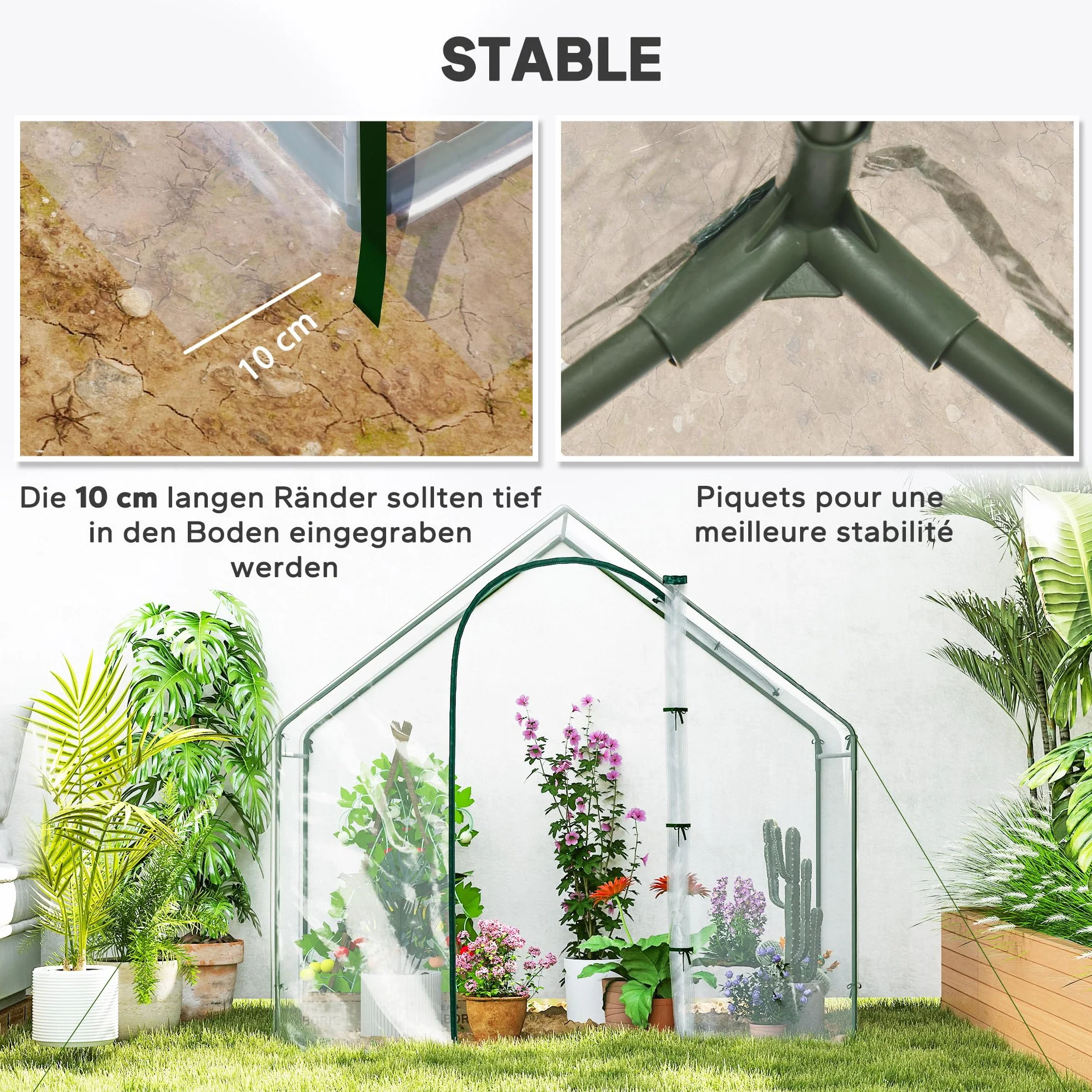 Outsunny Serre de Jardin PVC 180x100x168 cm, Châssis Acier, Porte Zippée, pour Légumes Plantes