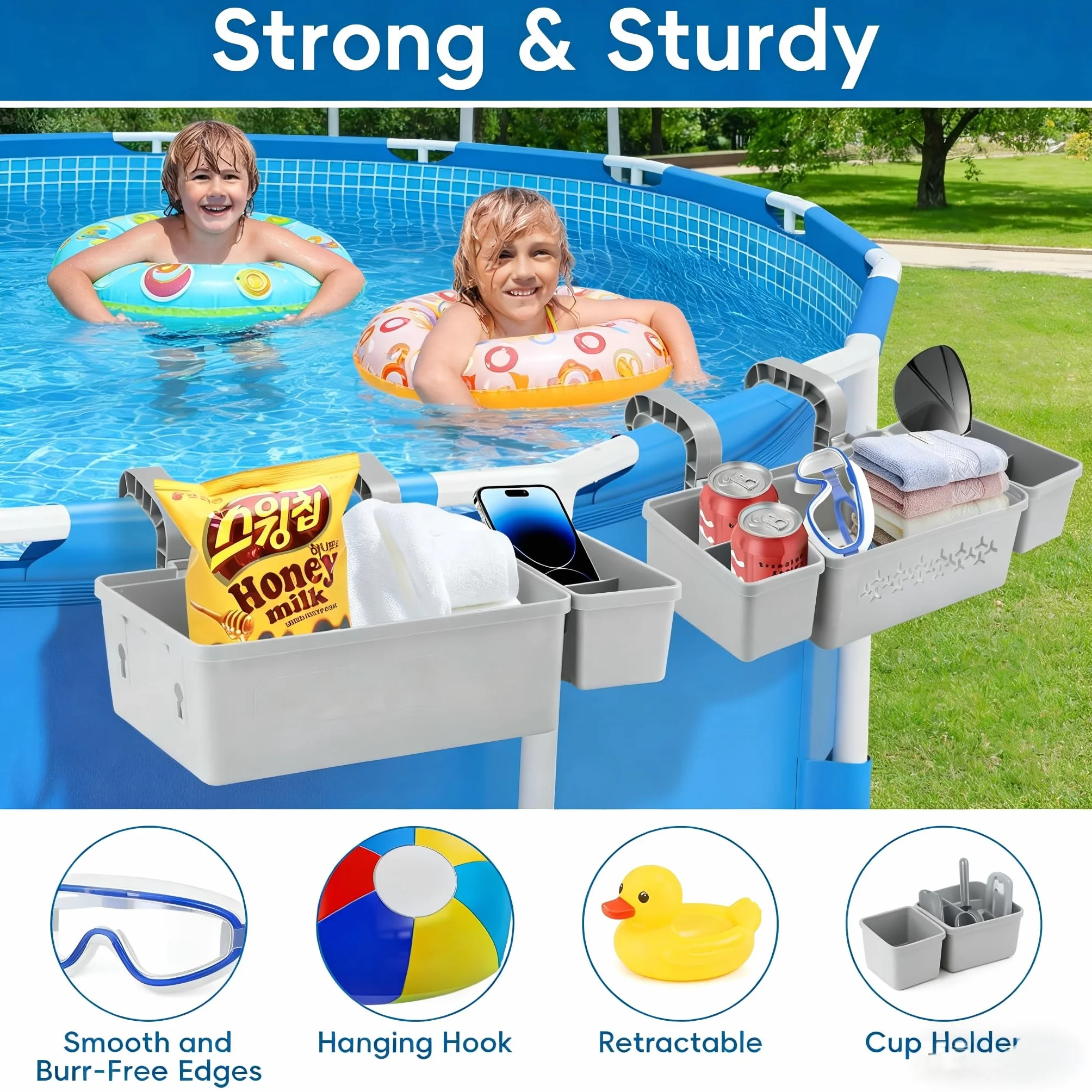 Kit de rangement pour piscine avec porte-gobelet et crochets – Accessoires multifonctions ajustement universel