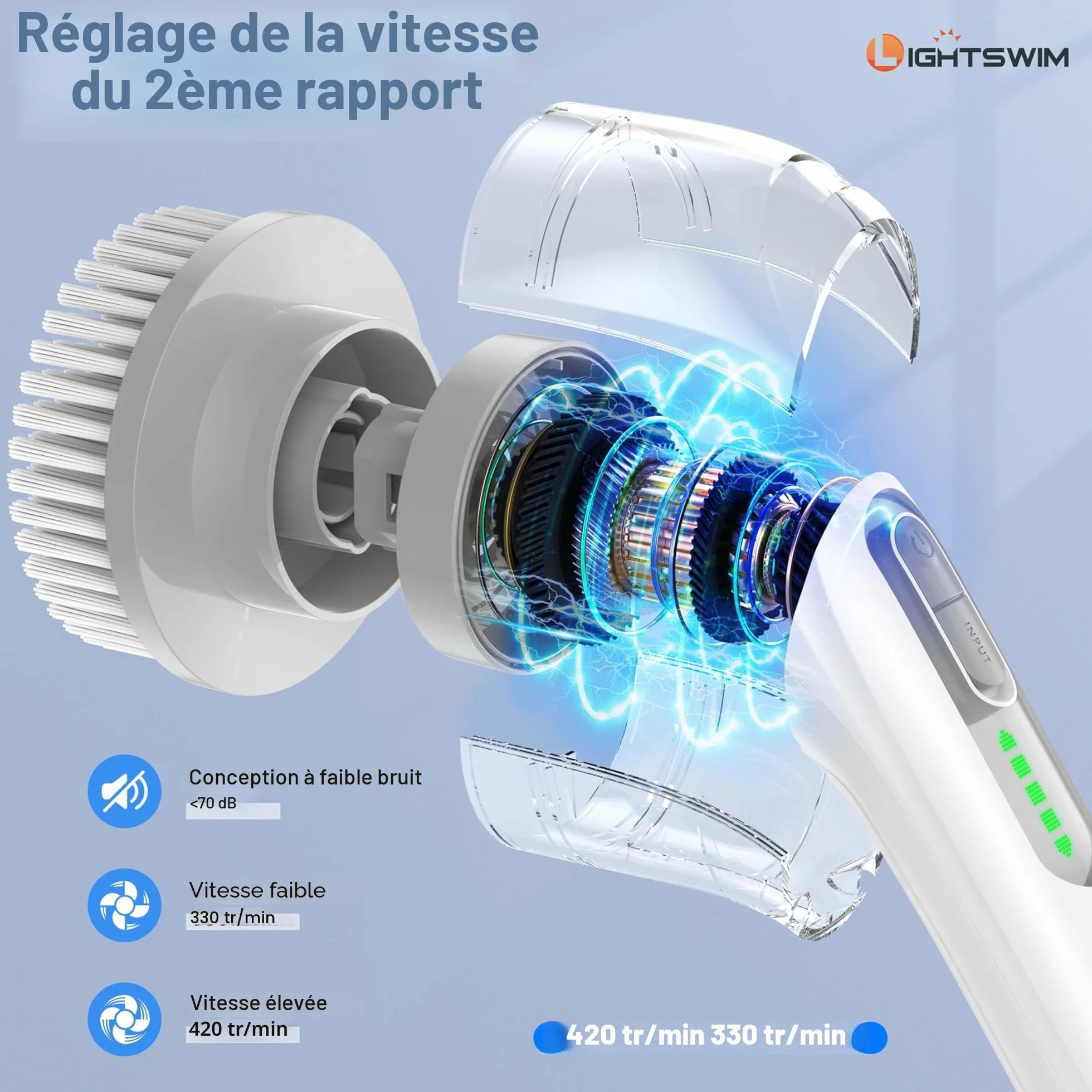 Épurateur électrique, Brosse de Nettoyage électrique 7 en 1, Nettoyage Puissant 420 TR/Min, épurateur de Salle de Bain 1,5 h Double Vitesse avec Bras d'extension pour Cuisine, Voiture, carrelage, Mur