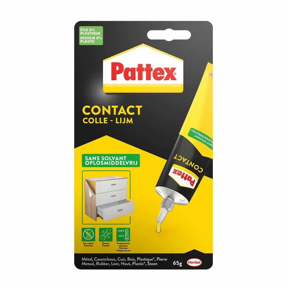 Pattex Colle contact type néoprène- Formule sans solvant tous matériaux- tube 65 gr