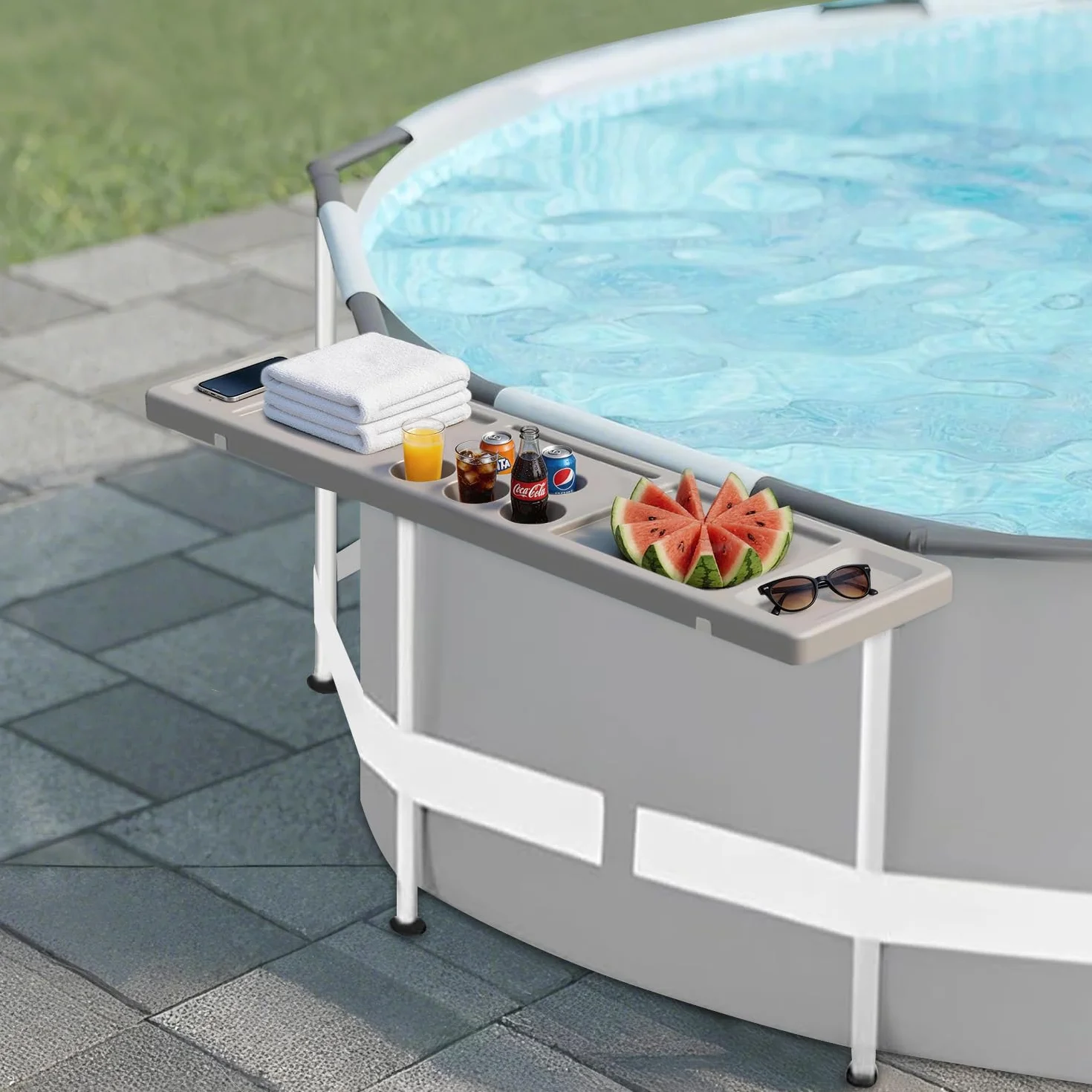ECO POOLTECH Table de Bar de Piscine Pliable 2 en 1 avec 5 Porte-gobelets pour Piscine Hors Sol